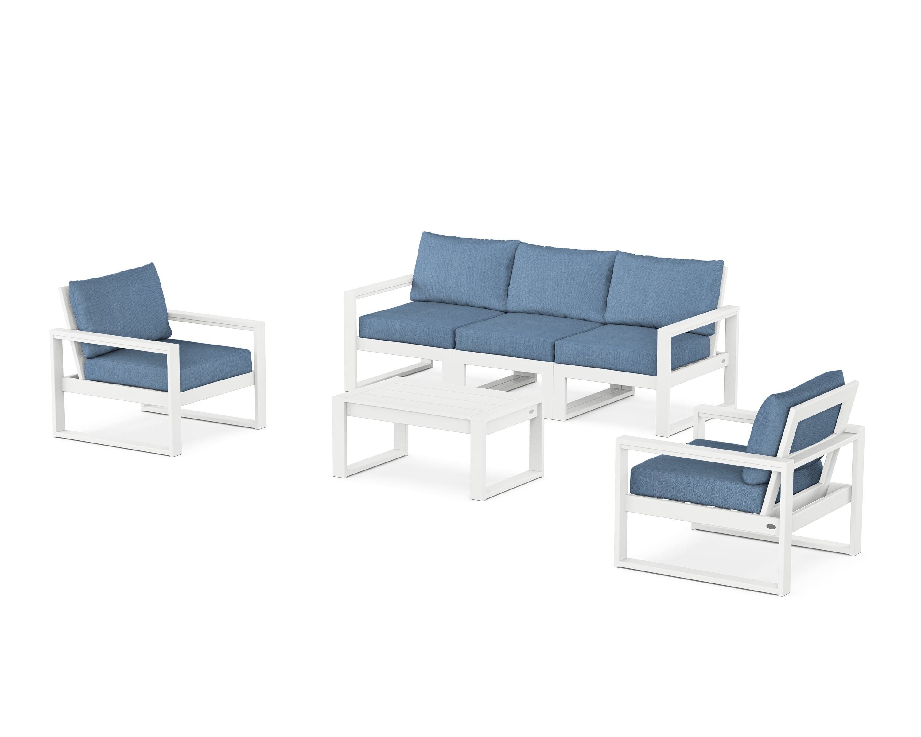 POLYWOOD EDGE Sectional 4-Piece Deep Seating Set with Sofa in White / Sky Blue