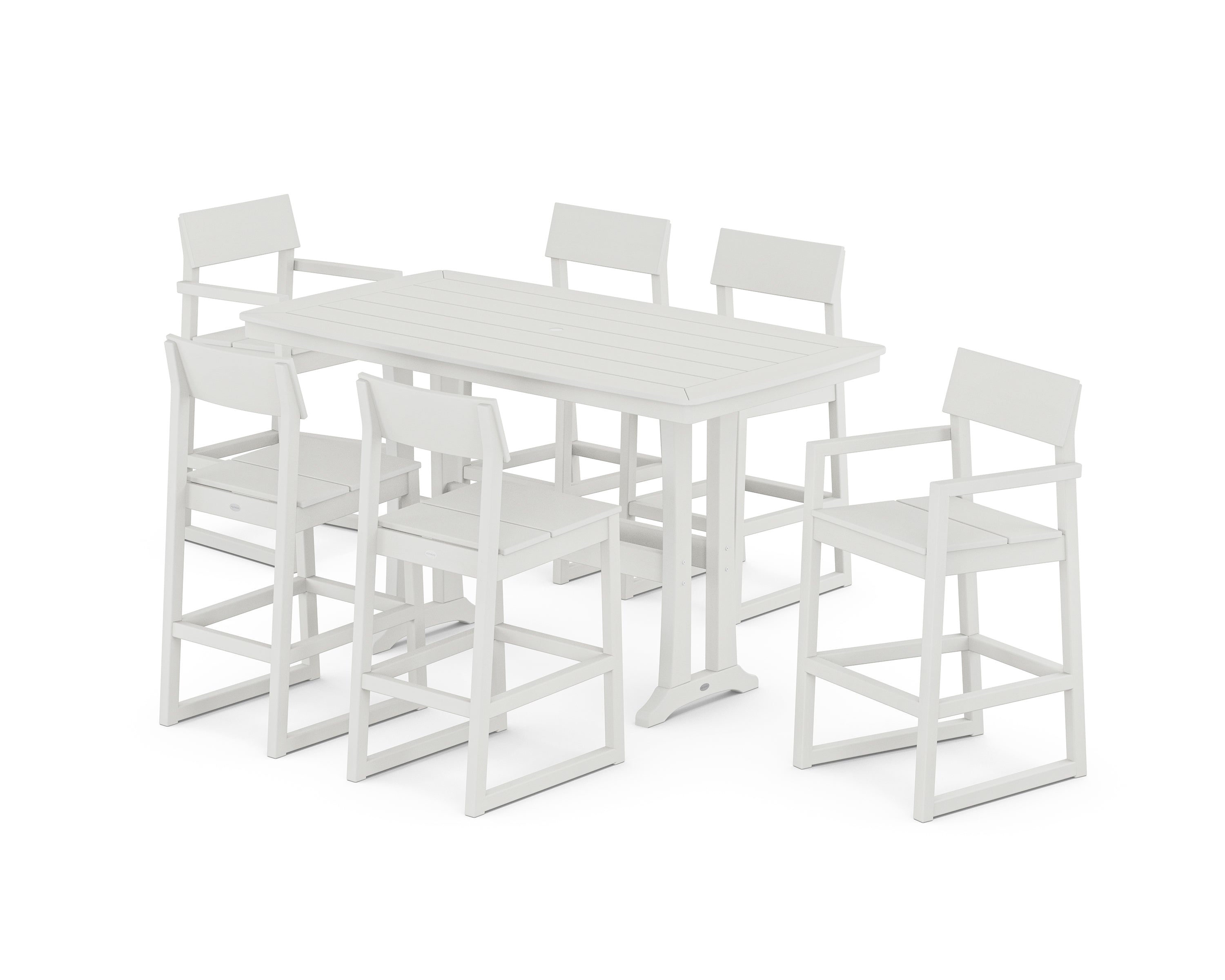POLYWOOD EDGE 7-Piece Bar Set with Trestle Legs in Vintage White