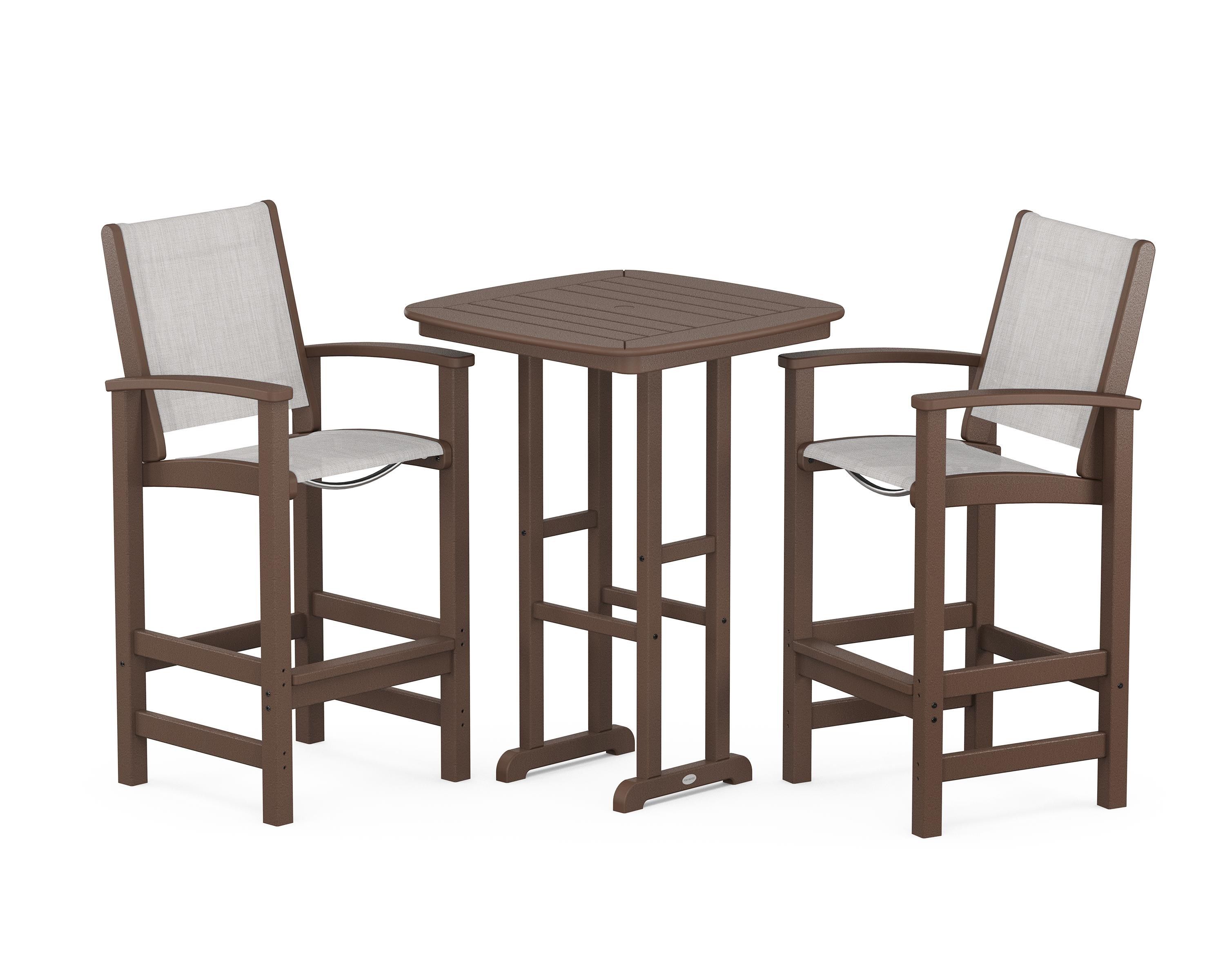 POLYWOOD Coastal 3-Piece Bar Set in Mahogany / Parchment Sling