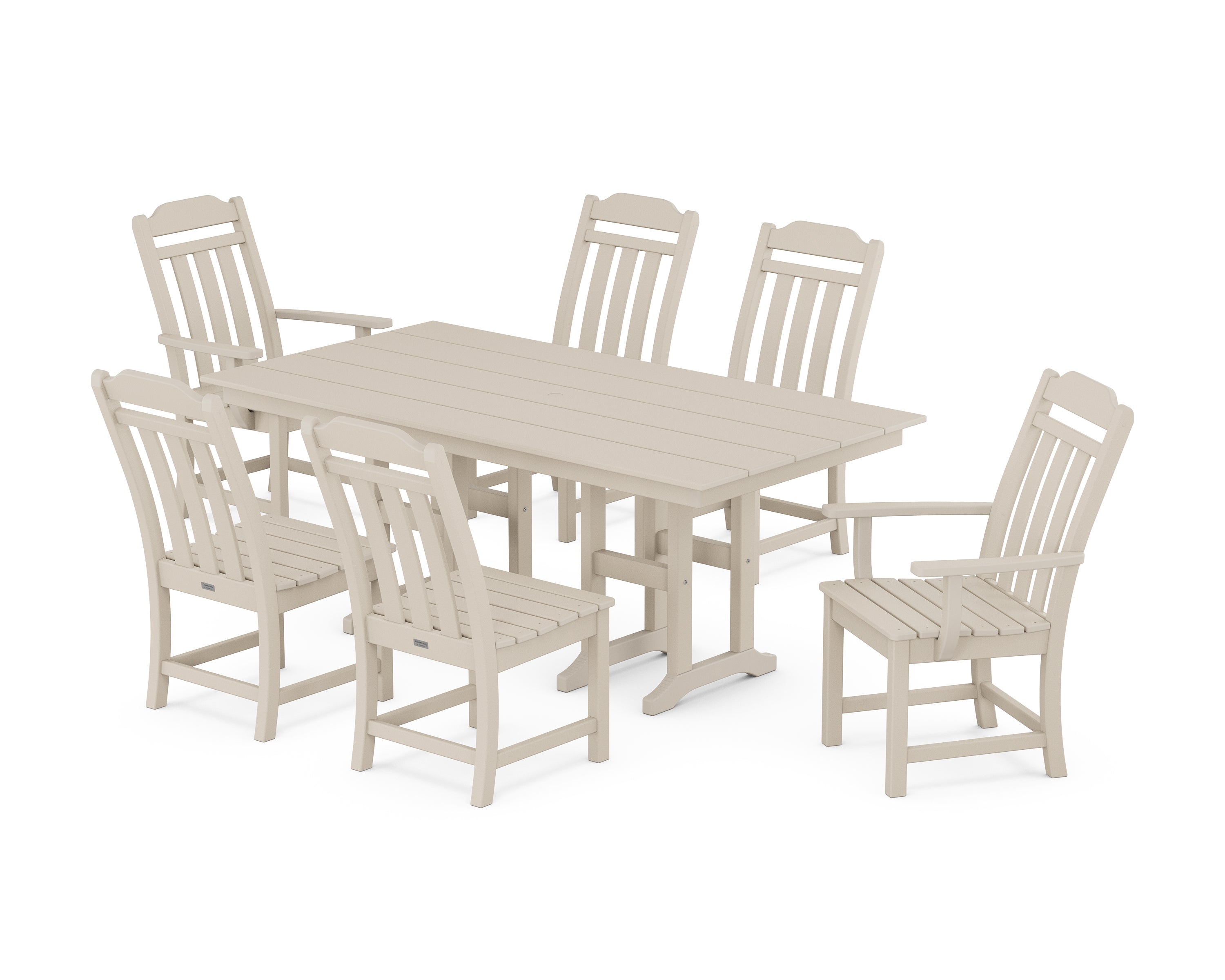 Polywood Country Living 7-Piece Farmhouse Dining Set in Sand