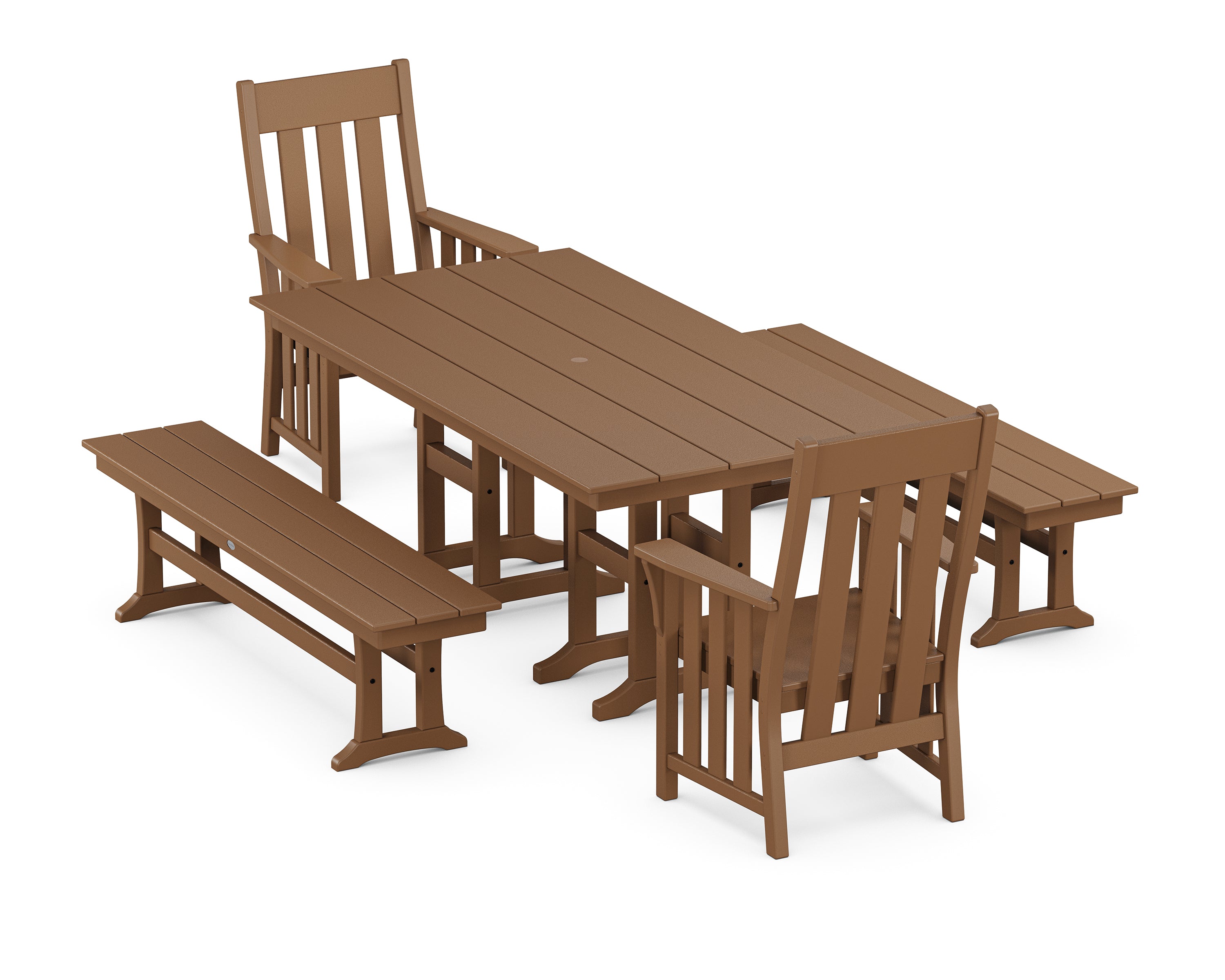 Martha Stewart by POLYWOOD Acadia 5-Piece Farmhouse Dining Set with Benches in Teak