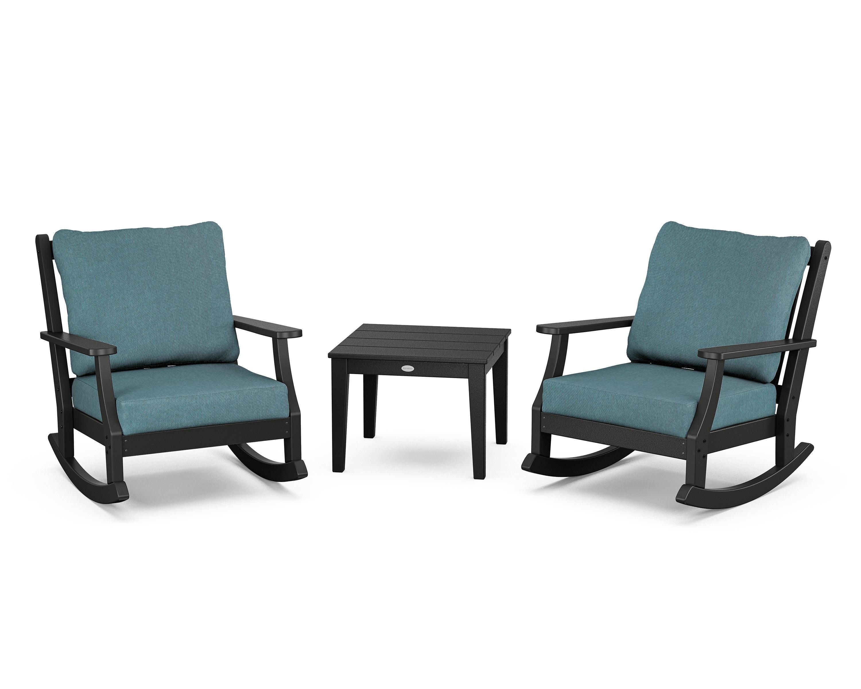 Country Living Wovendale 3-Piece Deep Seating Rocker Set in Black / Ocean Teal