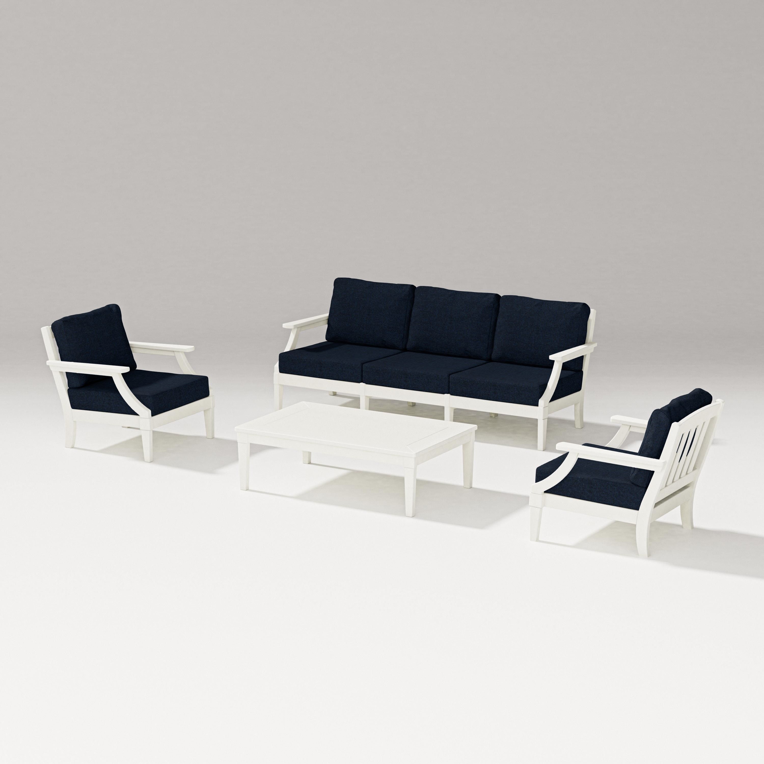 PW Designer Series Estate 4-Piece Lounge Sofa Set in Vintage White / Marine Indigo
