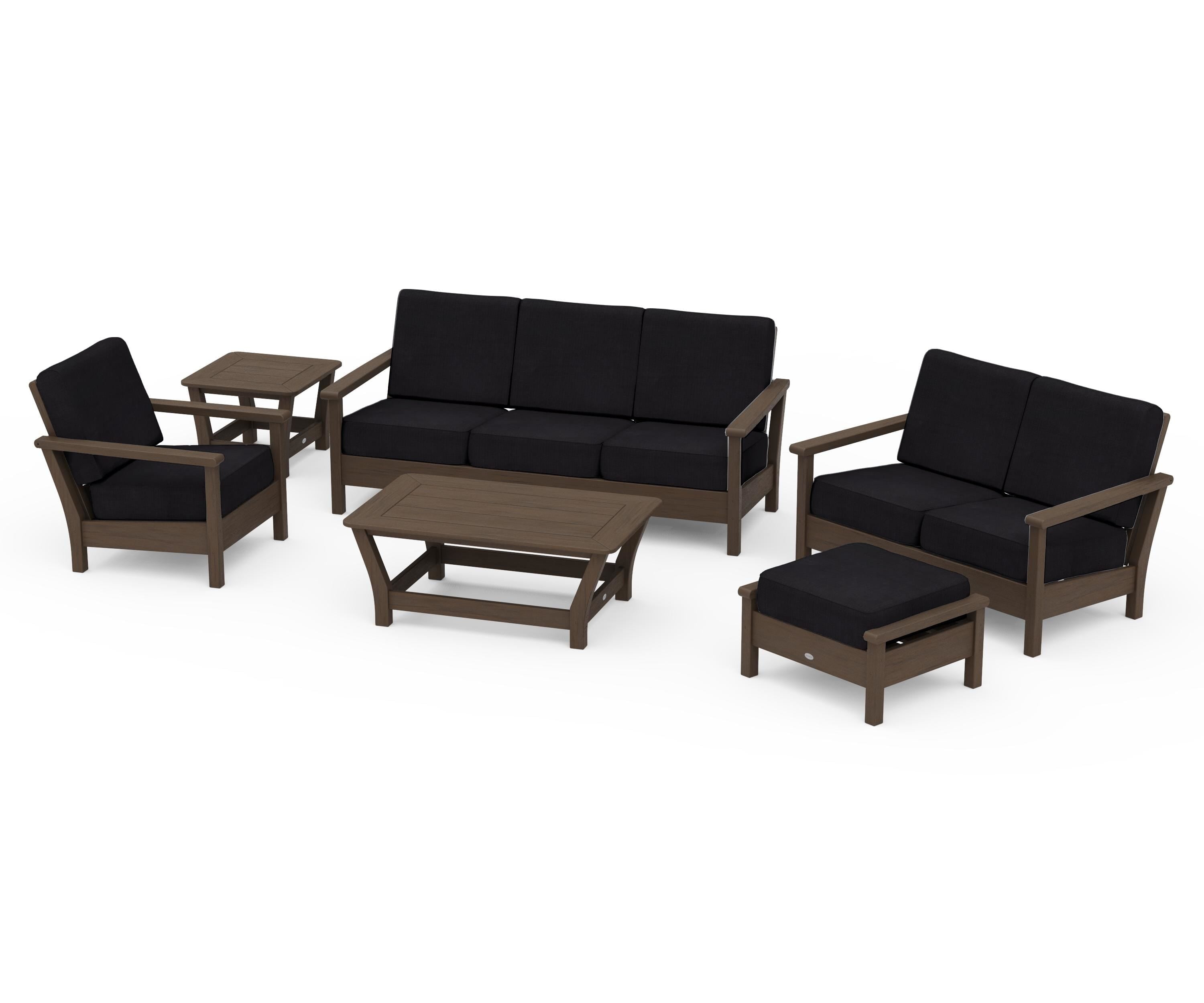 POLYWOOD Harbour 6-Piece Outdoor Living Set in Kona / Midnight Linen