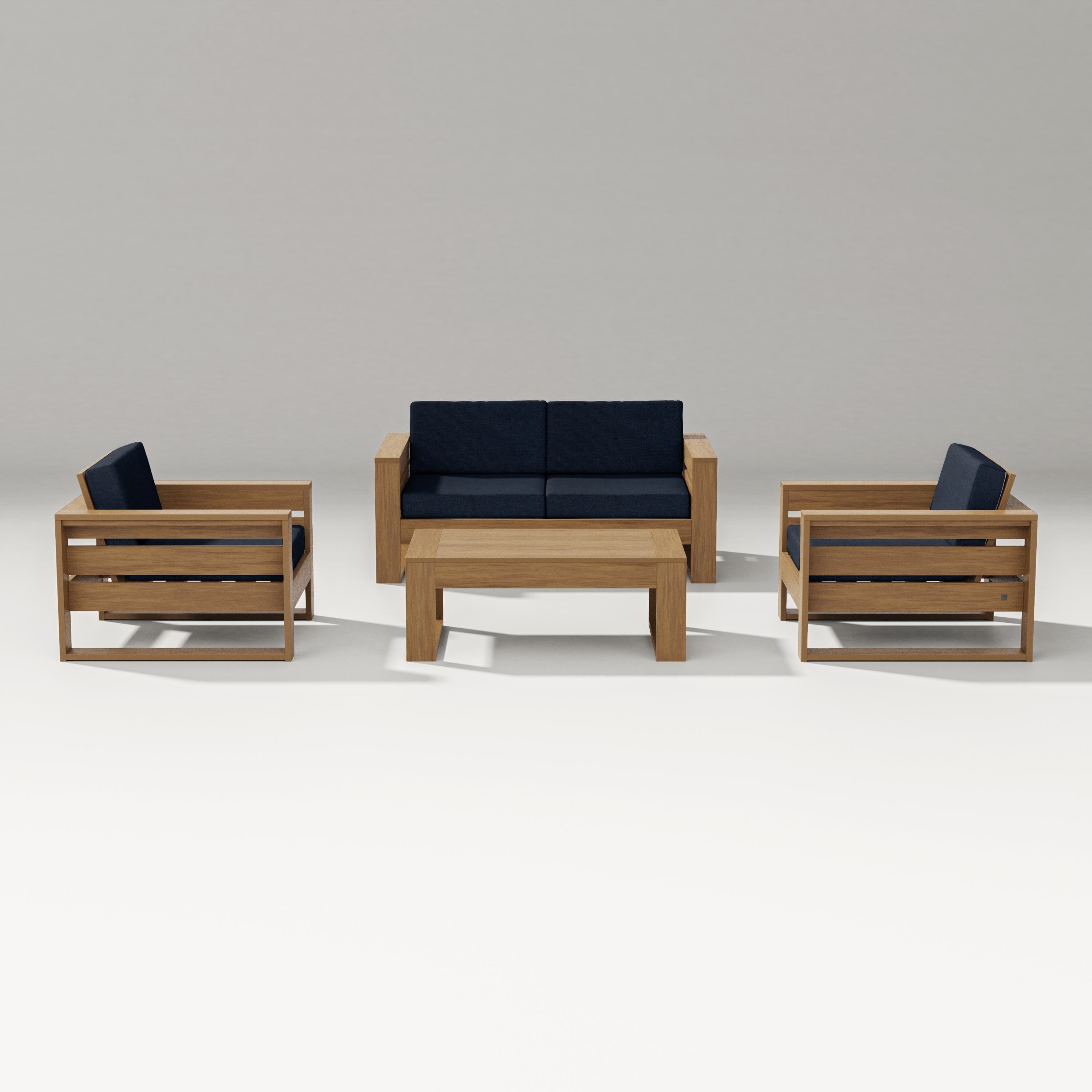 PW Designer Series Latitude 4-Piece Lounge Loveseat Set in Natural / Marine Indigo