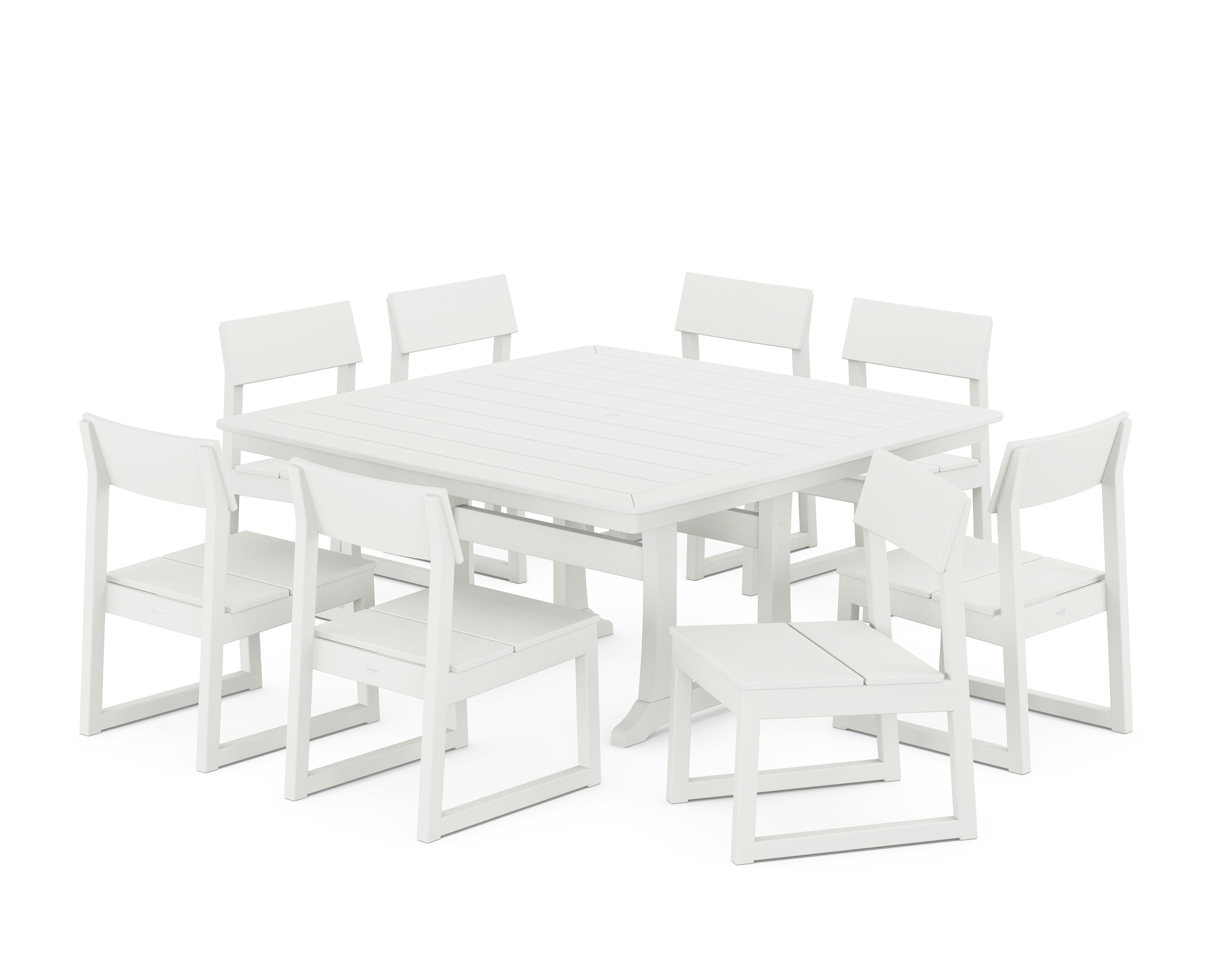 POLYWOOD® EDGE Side Chair 9-Piece Dining Set with Trestle Legs in Vintage White