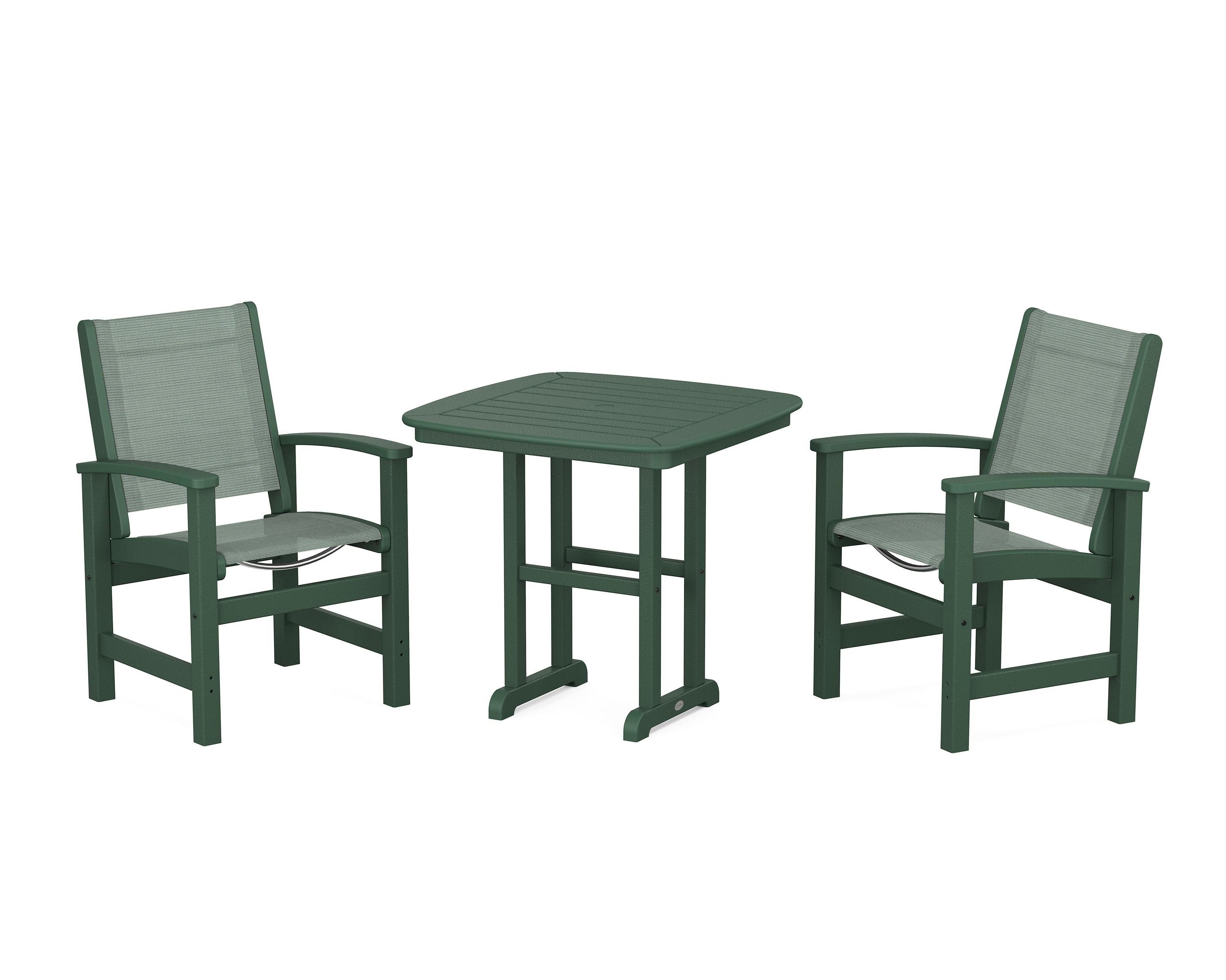 POLYWOOD Coastal 3-Piece Dining Set in Green / Dupioni Sea Mist Sling