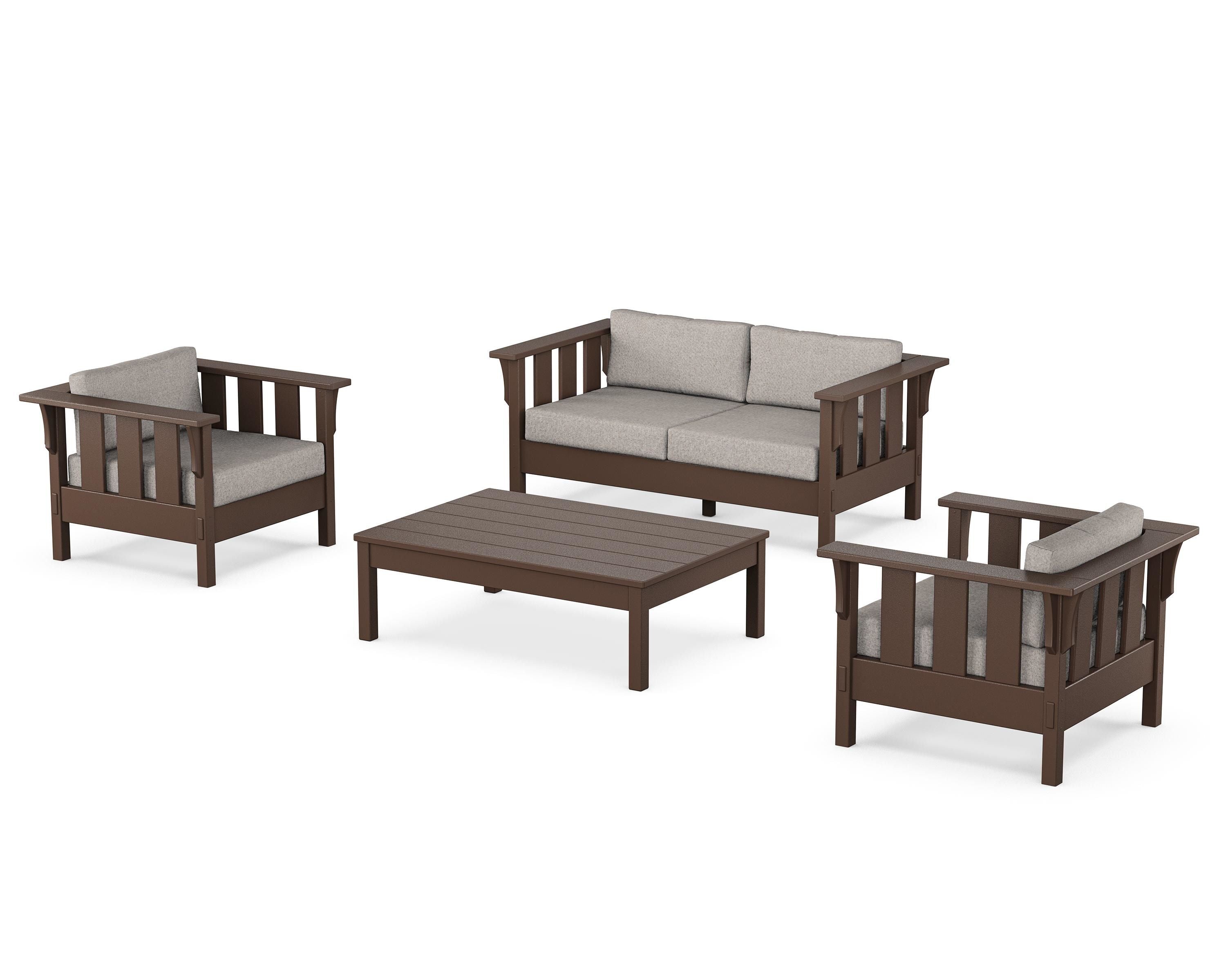 Martha Stewart by POLYWOOD Acadia 4-Piece Deep Seating Set with Loveseat in Mahogany / Weathered Tweed