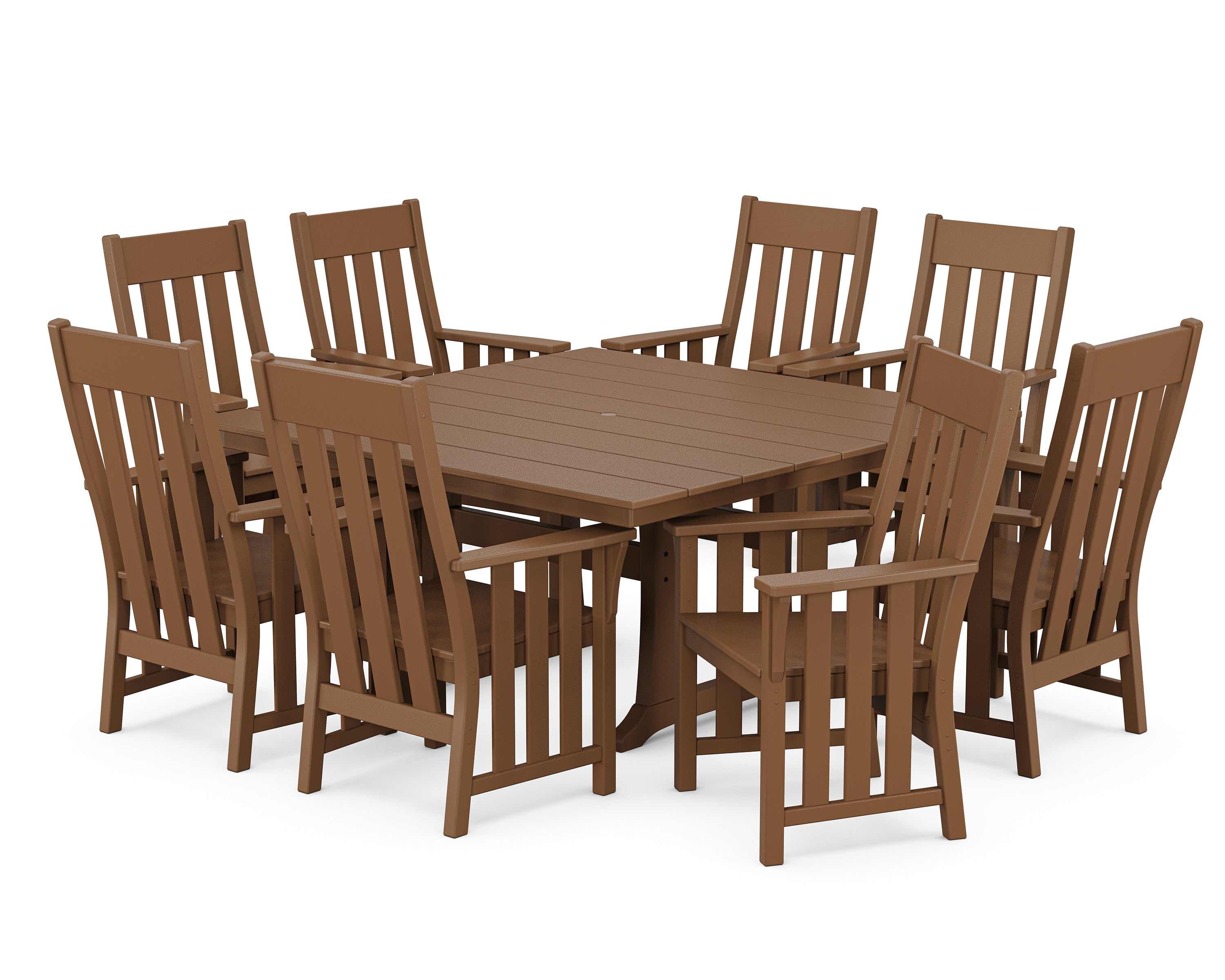 Martha Stewart by POLYWOOD Acadia 9-Piece Square Farmhouse Dining Set with Trestle Legs in Teak