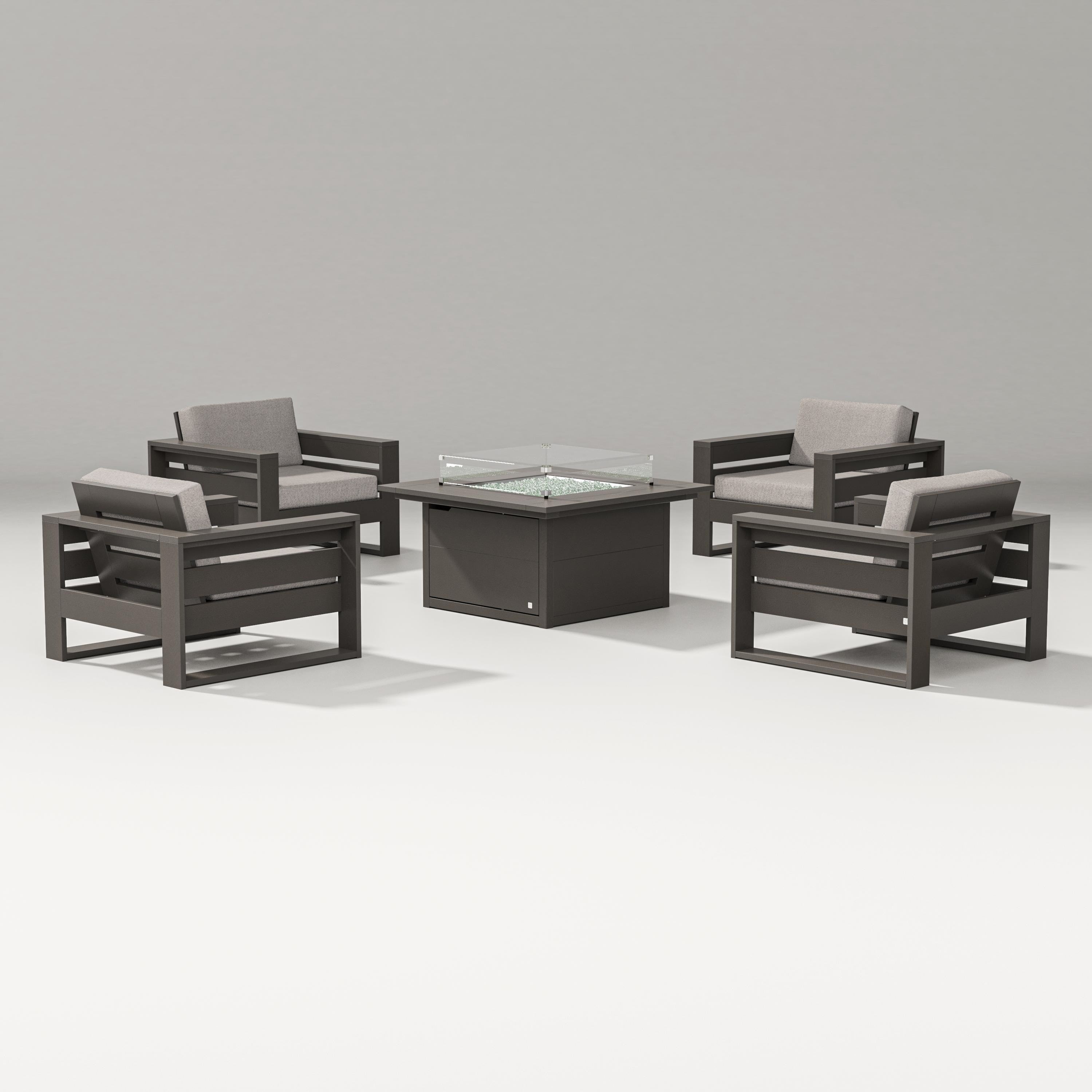 PW Designer Series Latitude 5-Piece Lounge Fire Table Set in Vintage Coffee / Weathered Tweed