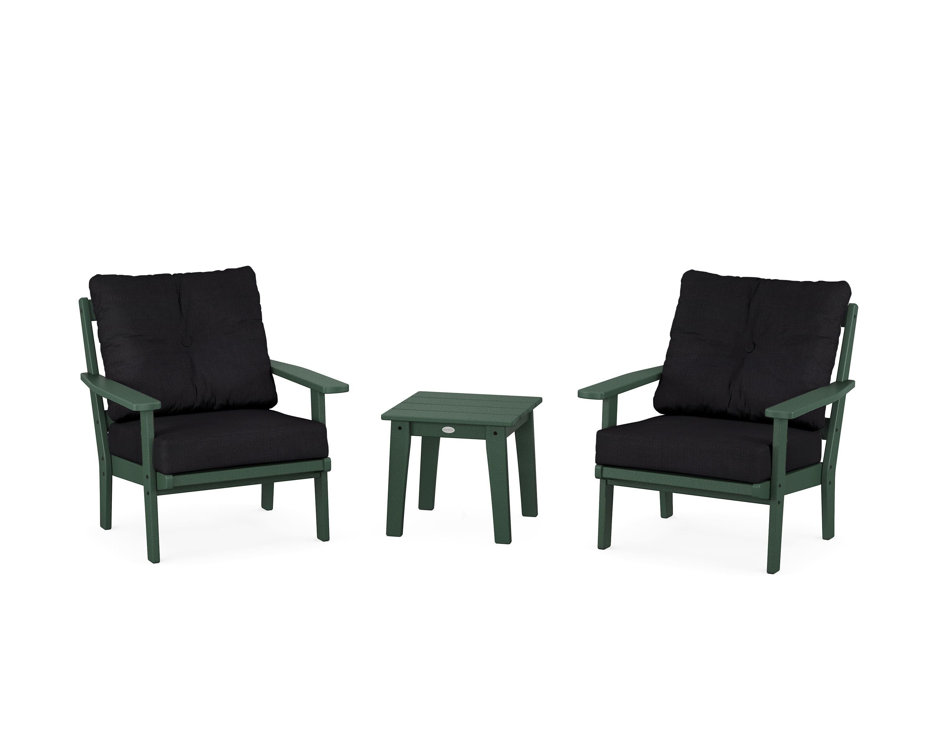 POLYWOOD Oxford 3-Piece Deep Seating Set in Green / Midnight Linen