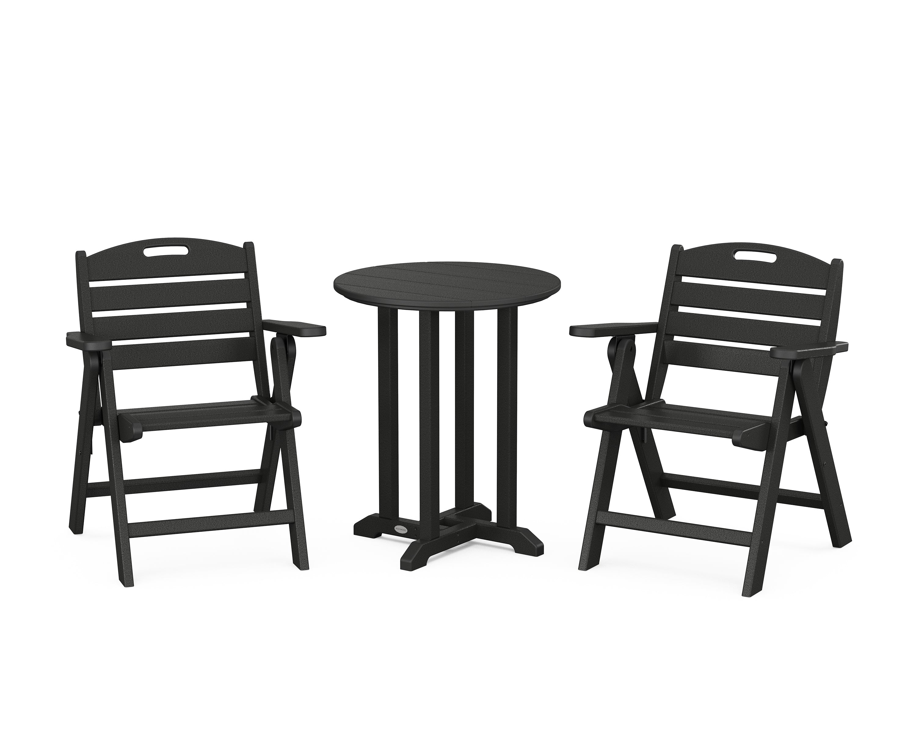 POLYWOOD Nautical Folding Lowback Chair 3-Piece Round Bistro Dining Set in Black