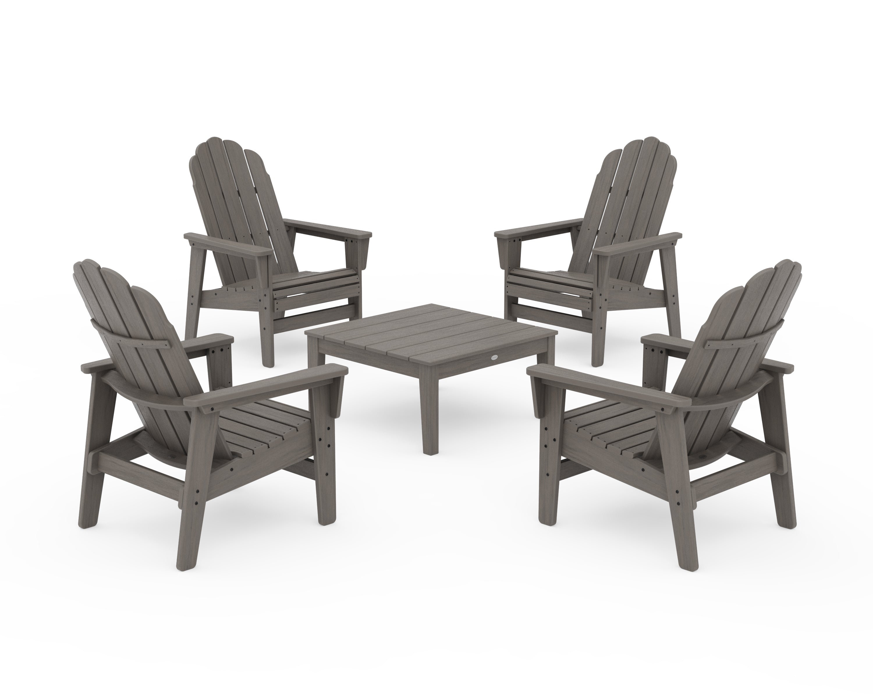 POLYWOOD 5-Piece Vineyard Grand Upright Adirondack Chair Conversation Group in Driftwood