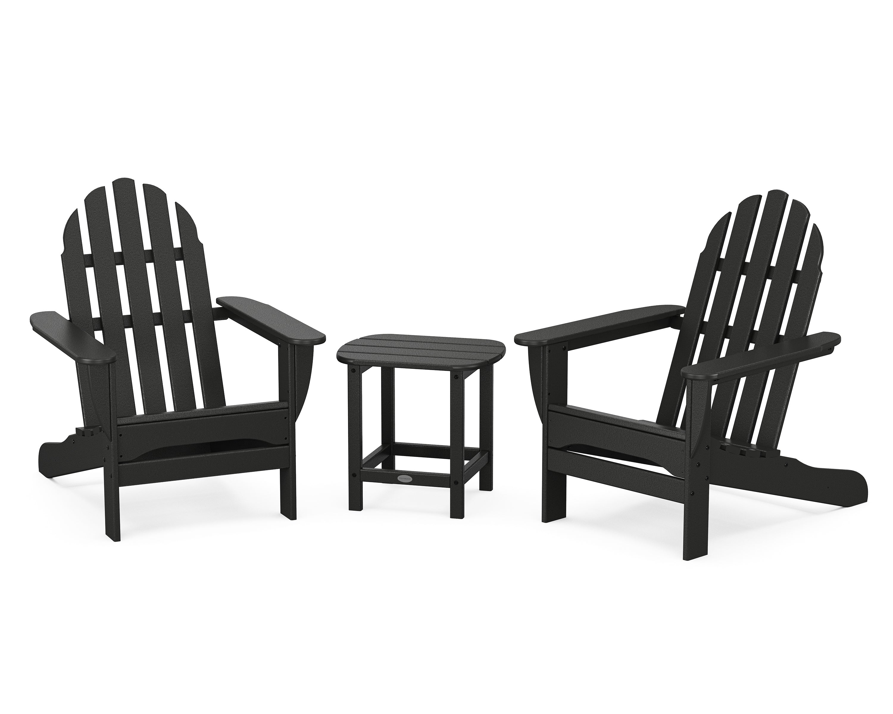 POLYWOOD Classic Adirondack 3-Piece Set with South Beach 18" Side Table in Black