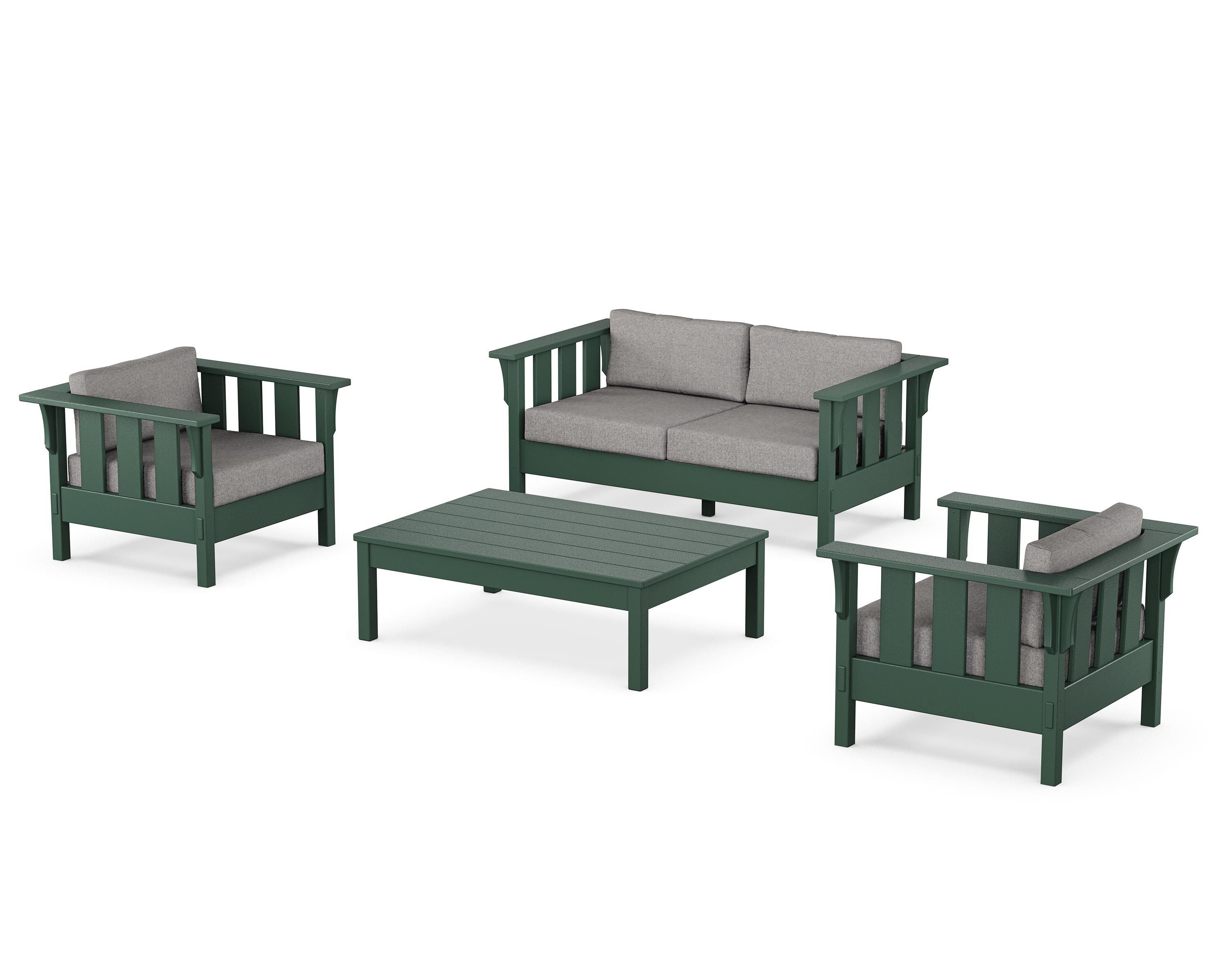 Martha Stewart by POLYWOOD Acadia 4-Piece Deep Seating Set with Loveseat in Green / Grey Mist