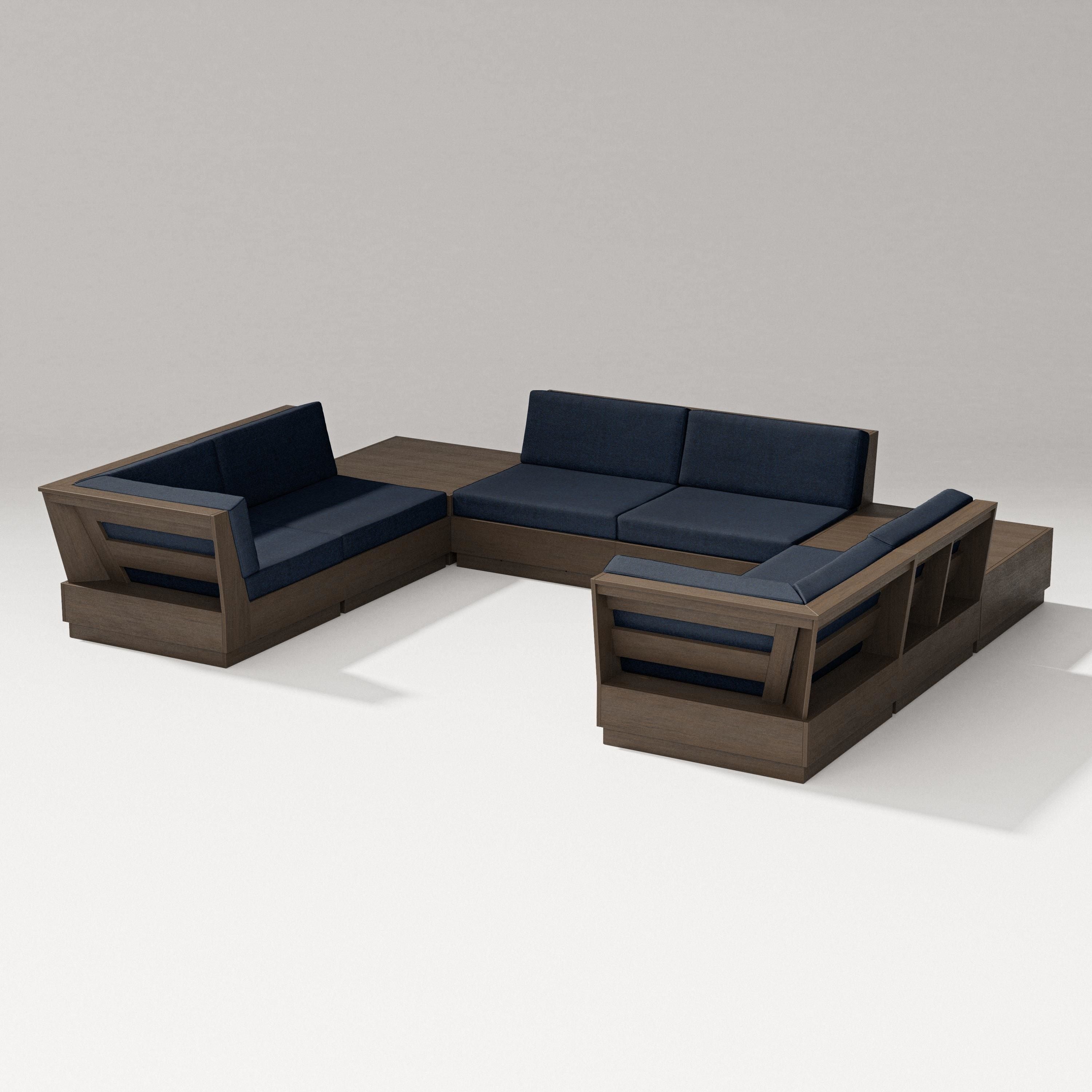 PW Designer Series Elevate 8-Piece U-Shaped Sectional in Kona / Marine Indigo