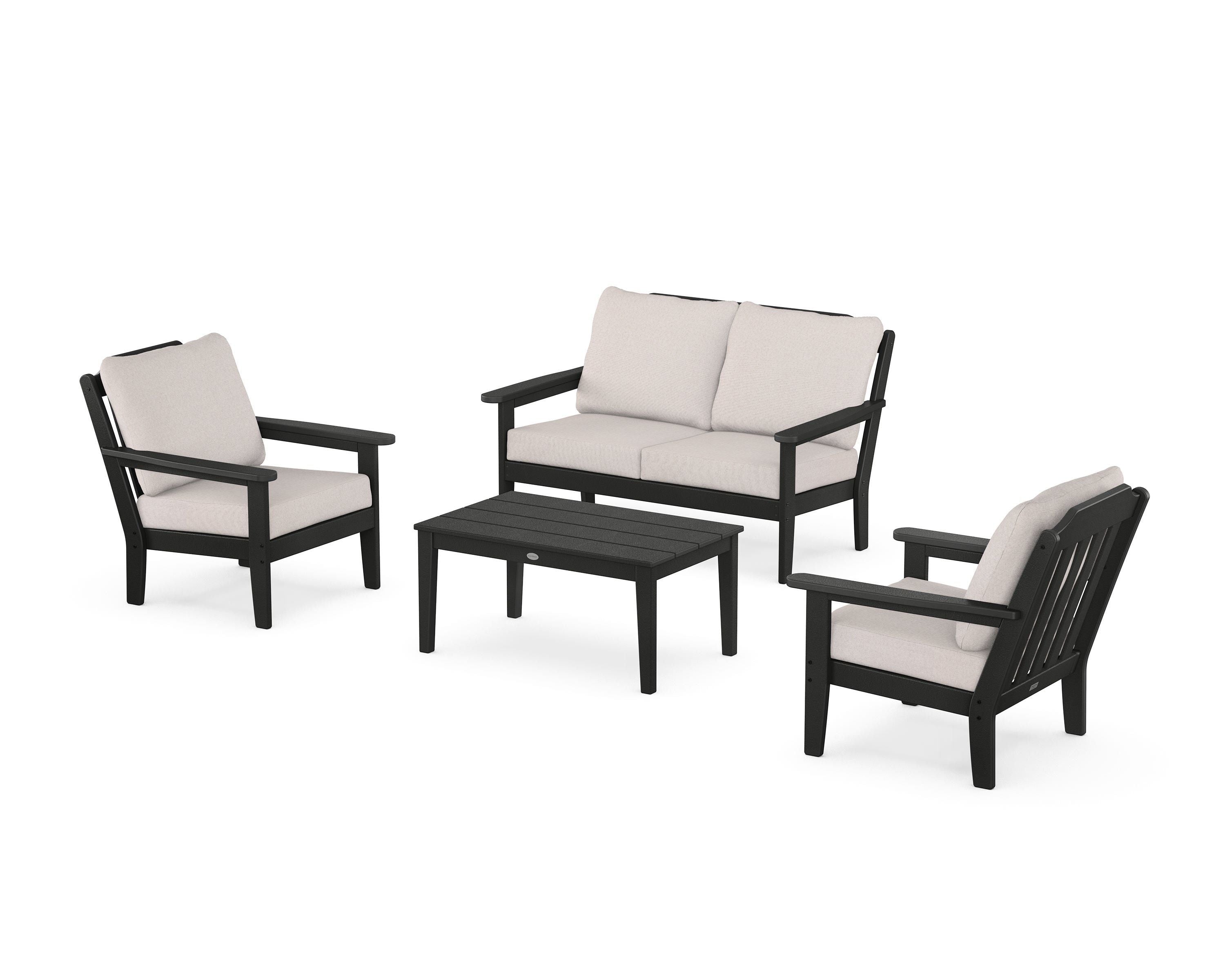 Country Living Cottage 4-Piece Deep Seating Set with Loveseat in Black / Dune Burlap