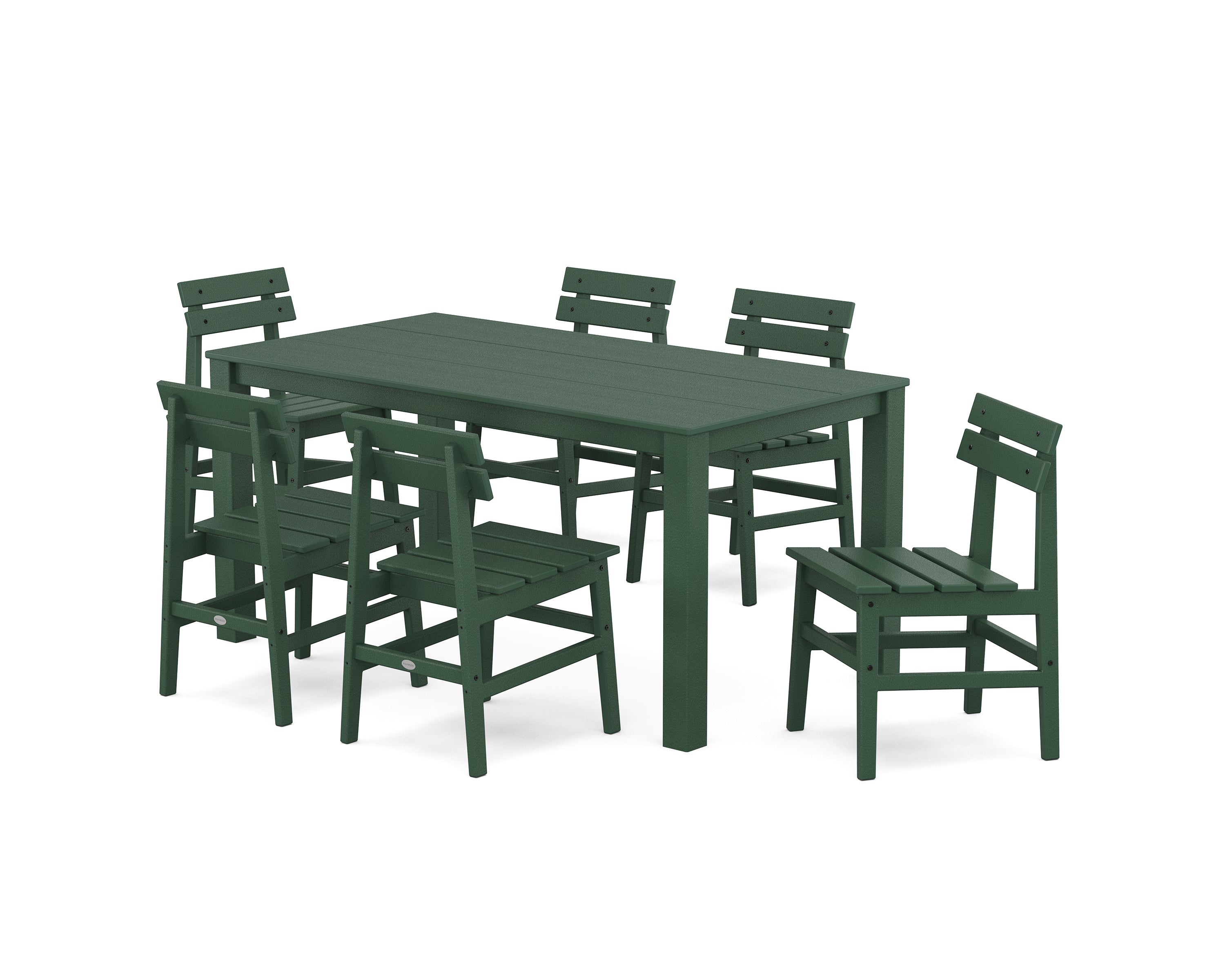 POLYWOOD Modern Studio Plaza Chair 7-Piece Parsons Table Dining Set in Green