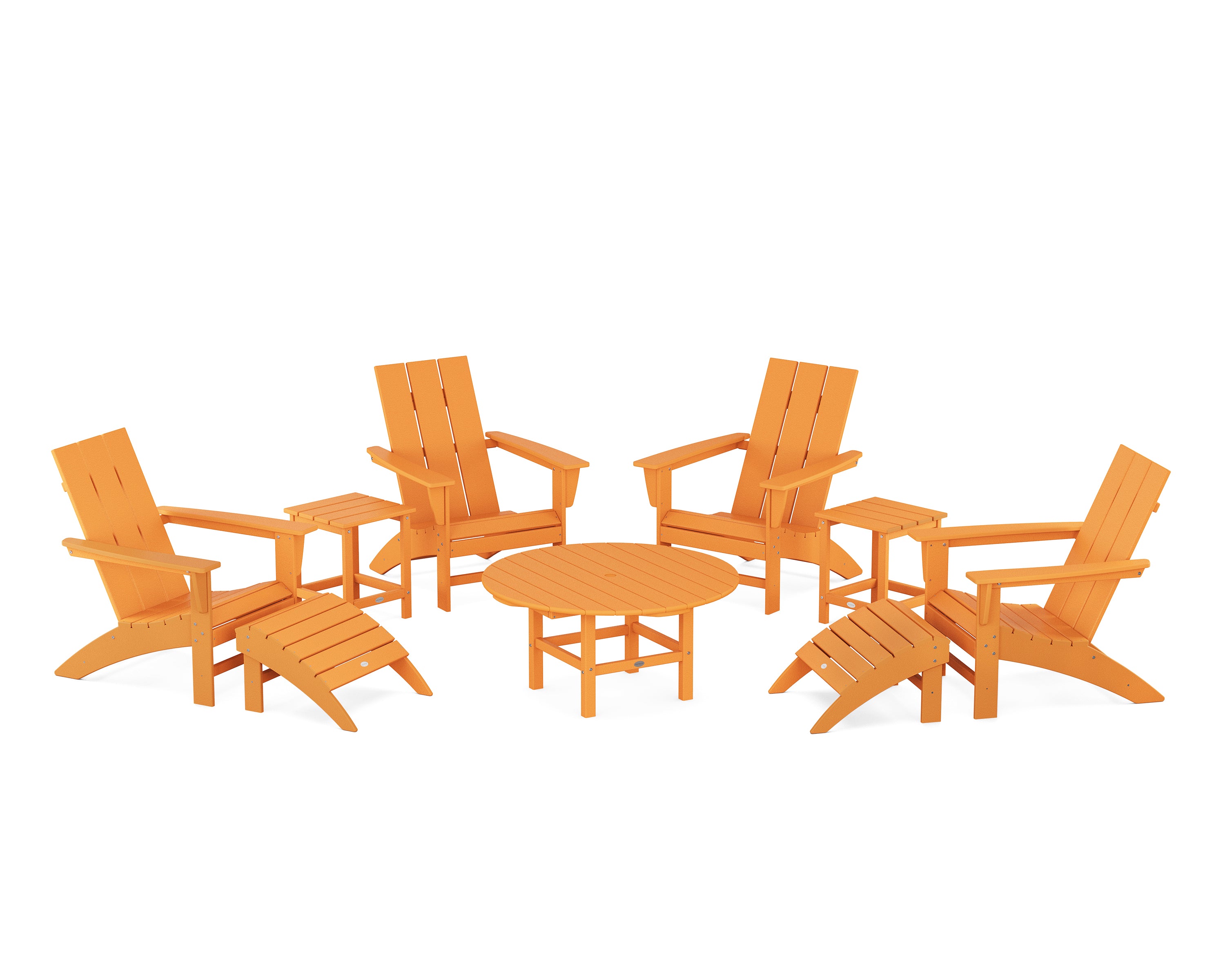 POLYWOOD Modern Adirondack Chair 9-Piece Conversation Set in Tangerine