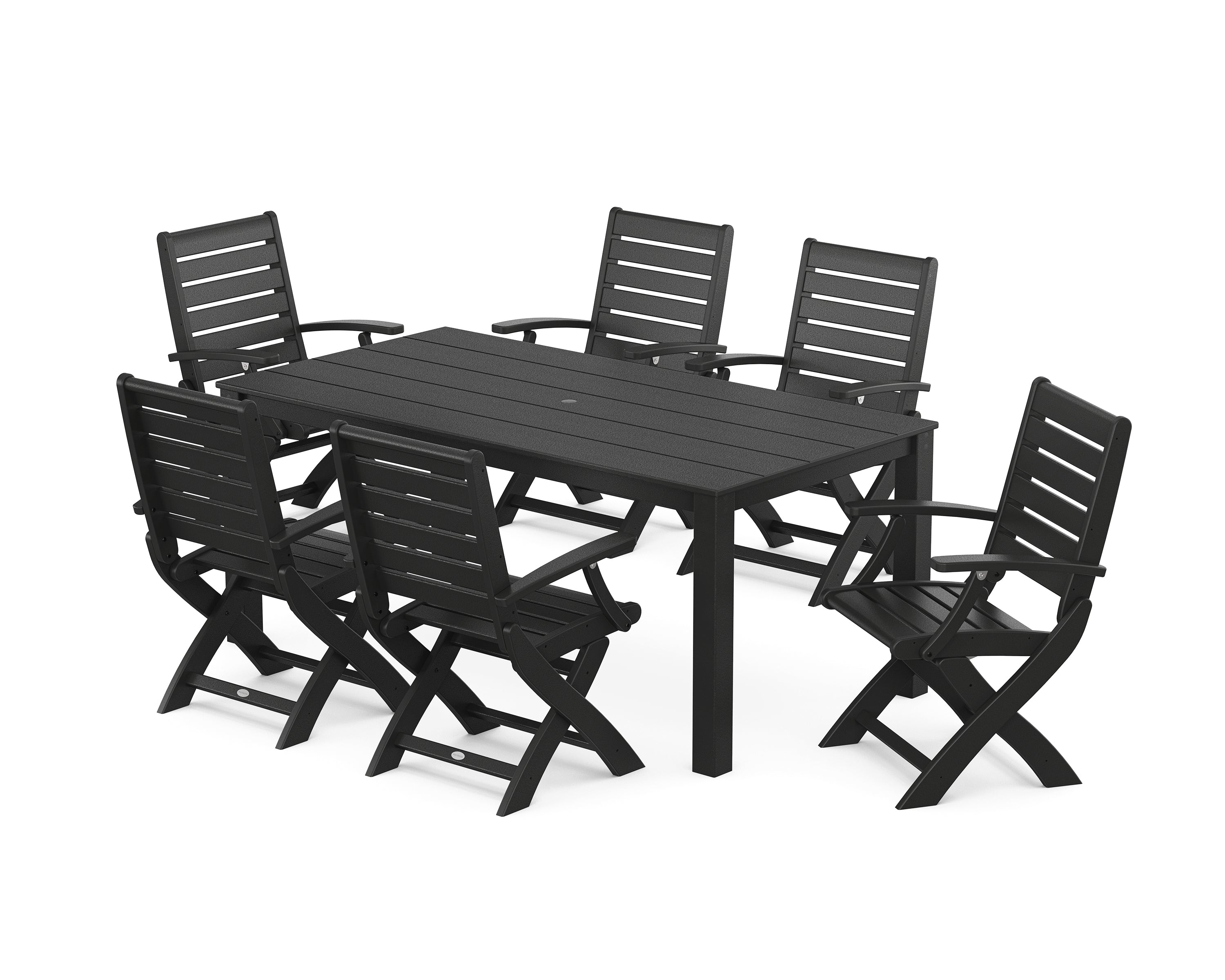POLYWOOD Signature Folding Chair 7-Piece Parsons Dining Set in Black
