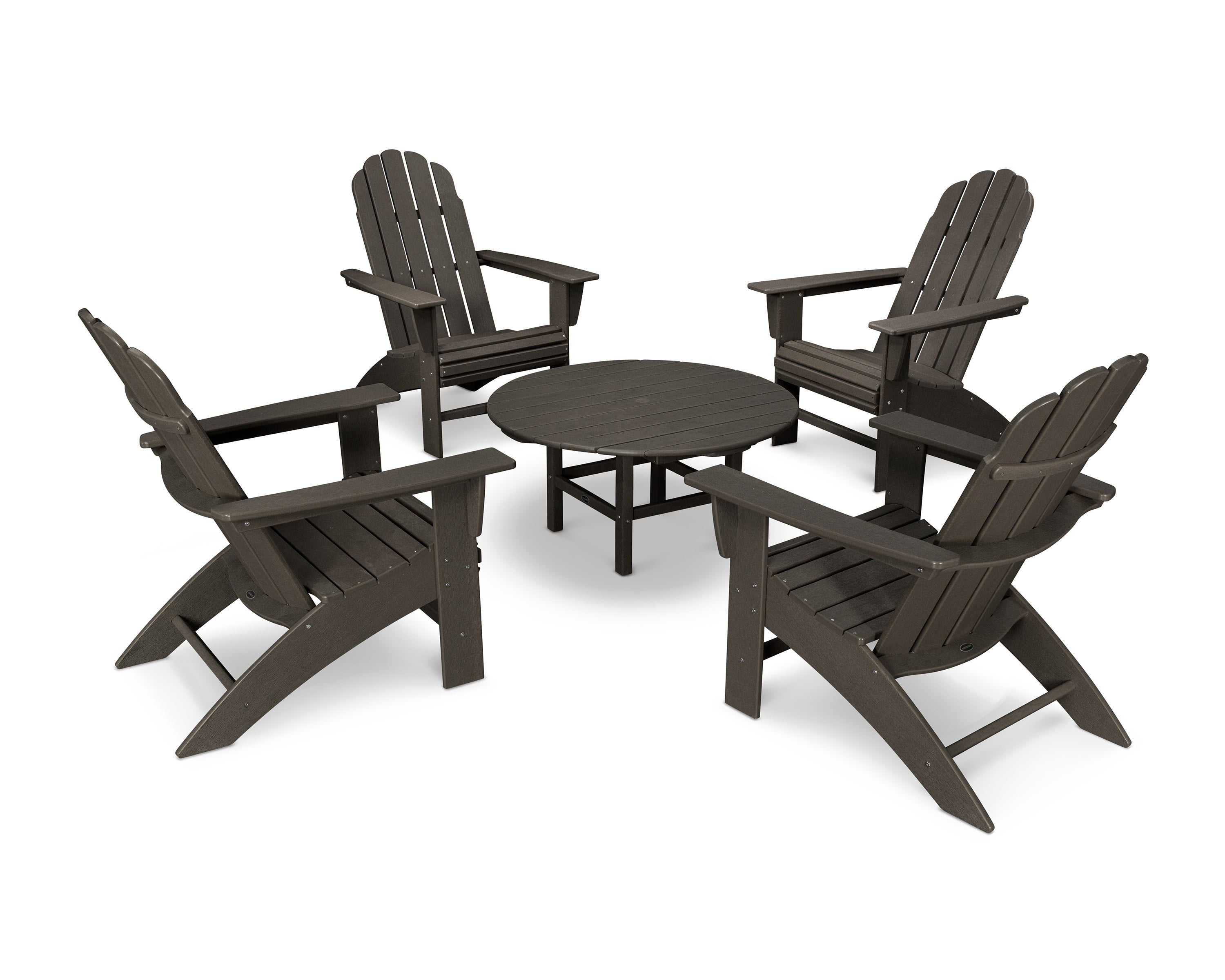 POLYWOOD Vineyard 5-Piece Oversized Adirondack Set in Vintage Coffee