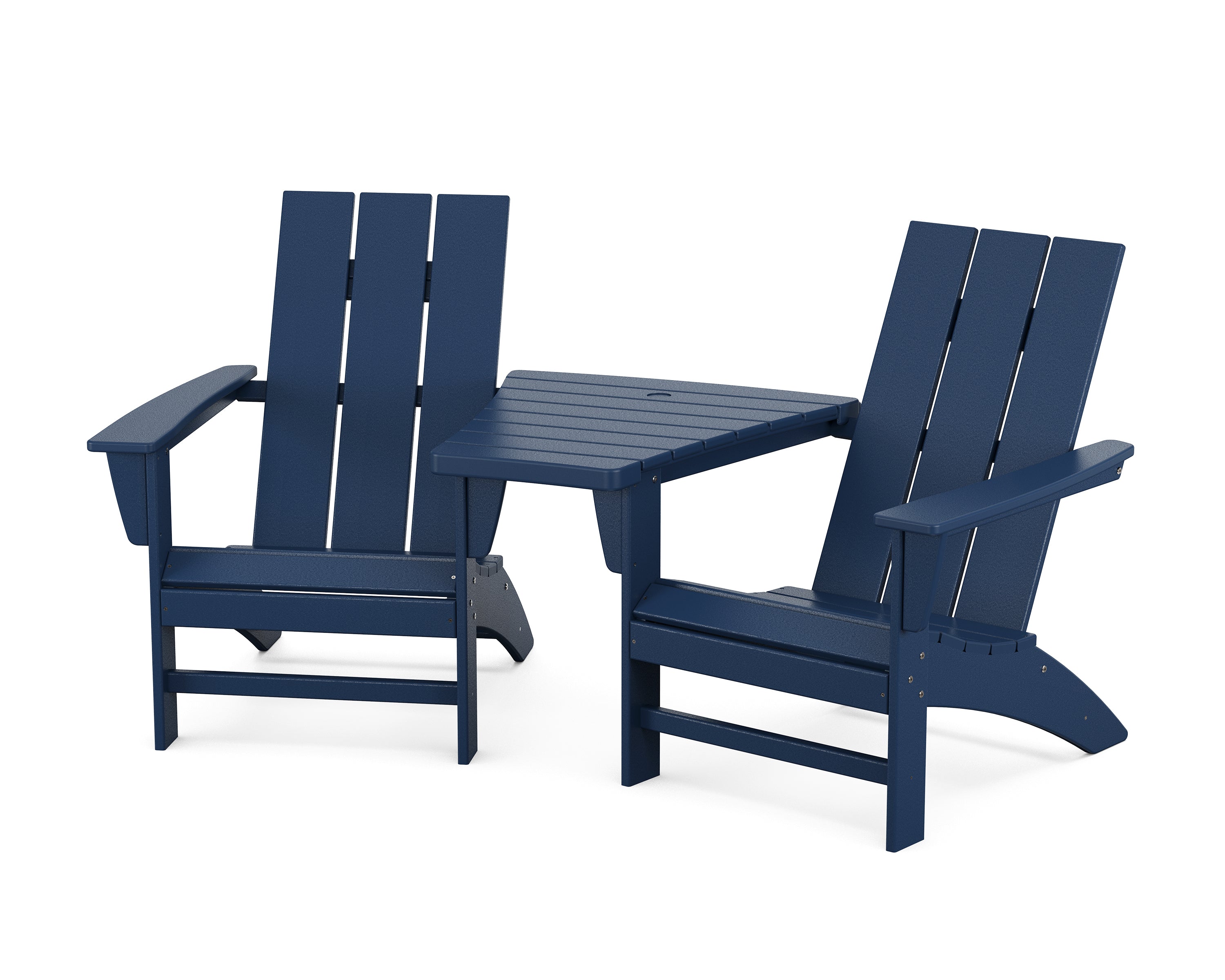 POLYWOOD Modern 3-Piece Adirondack Set with Angled Connecting Table in Navy