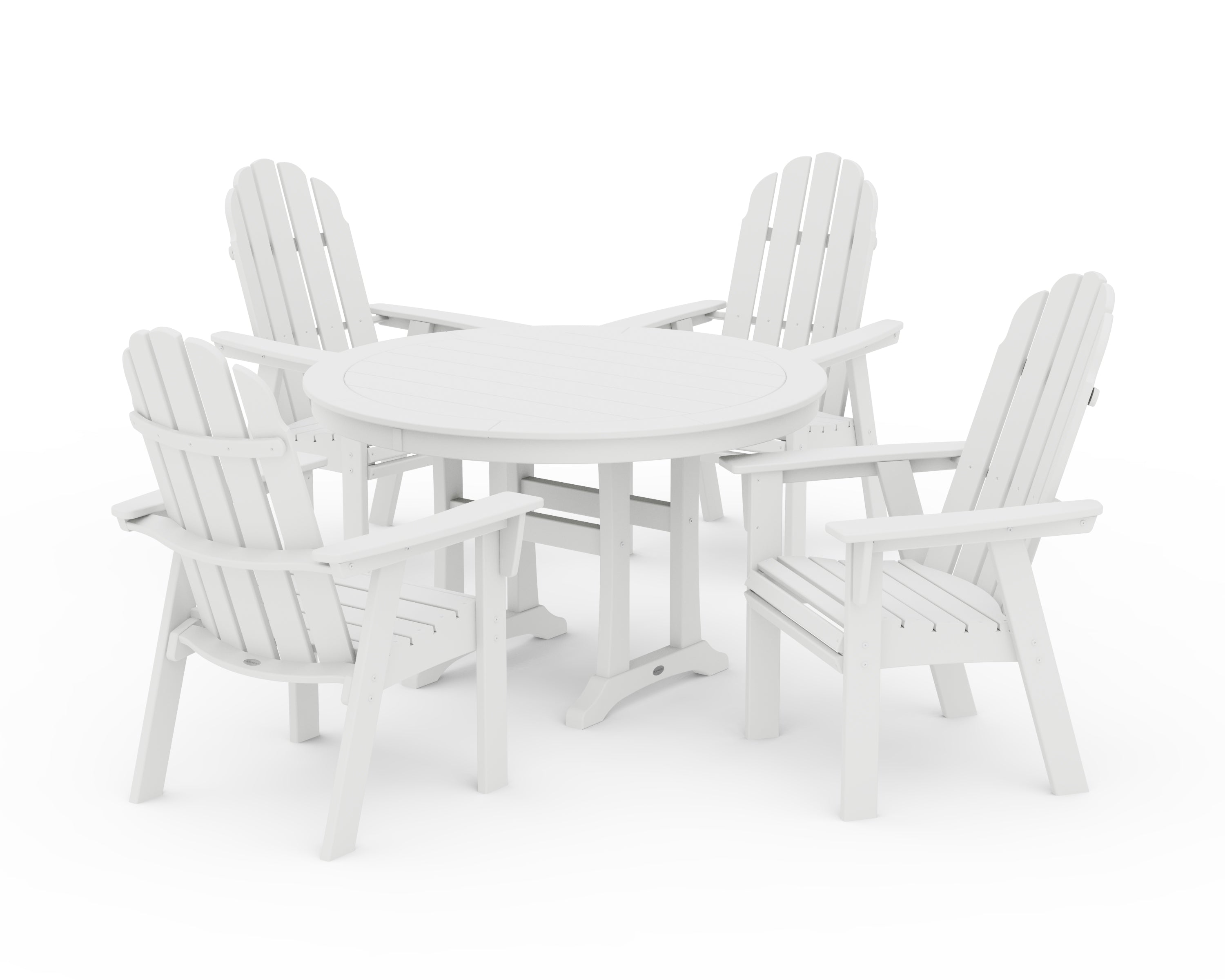POLYWOOD Vineyard Curveback Adirondack 5-Piece Nautical Trestle Dining Set in White