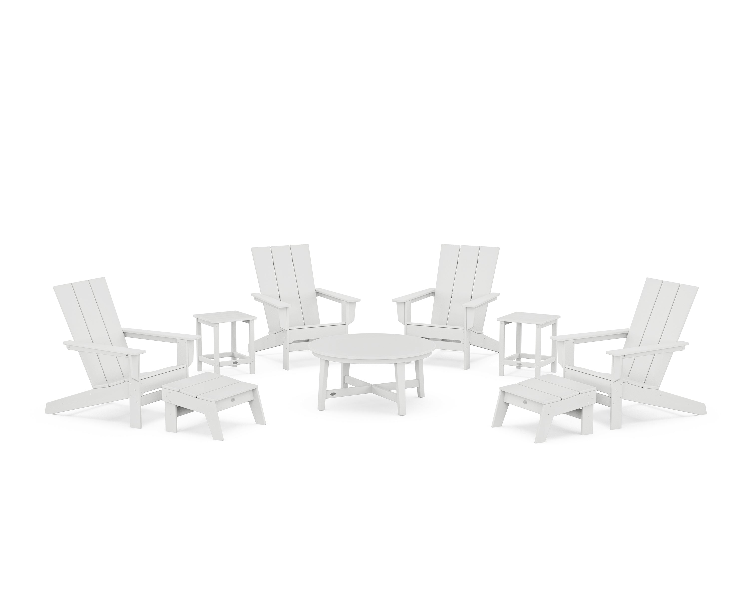 POLYWOOD® Modern Studio Adirondack 9-Piece Conversation Set in White