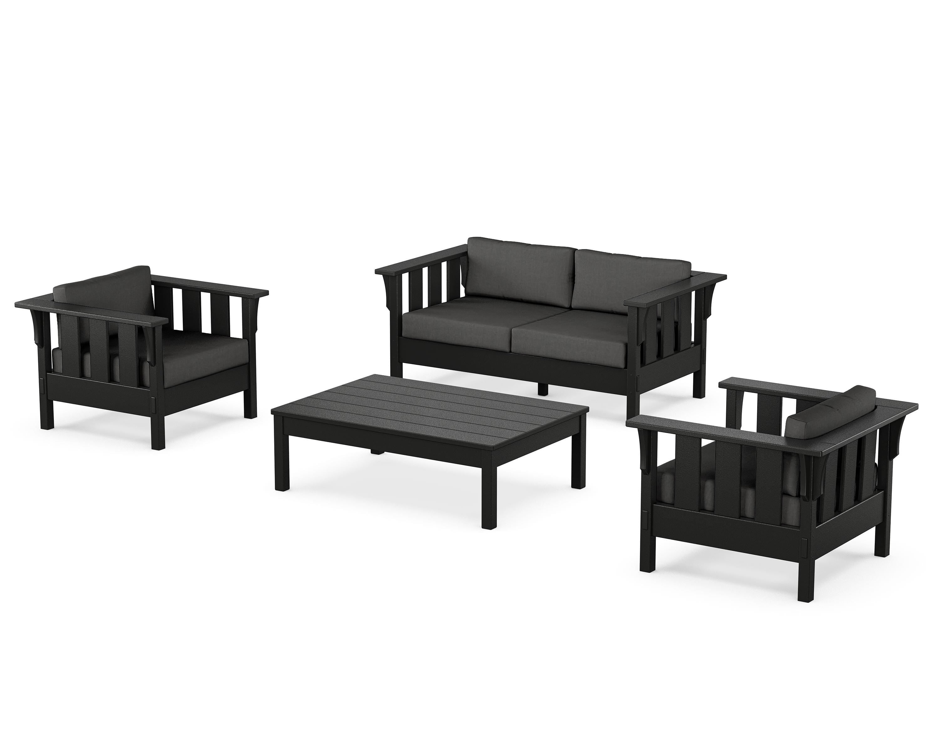 Martha Stewart by POLYWOOD Acadia 4-Piece Deep Seating Set with Loveseat in Black / Spectrum Carbon