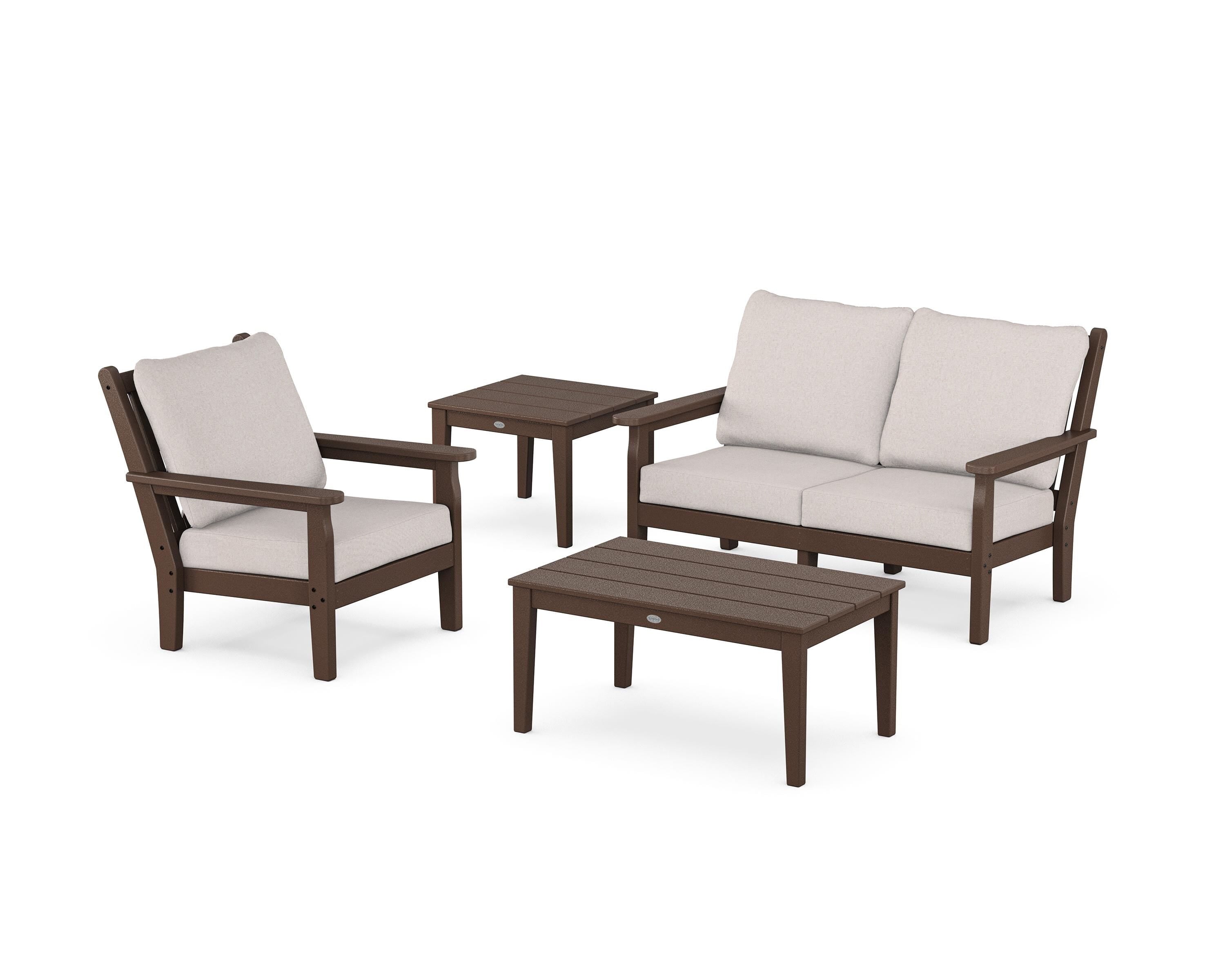 POLYWOOD Chippendale 4-Piece Deep Seating Set in Mahogany / Dune Burlap