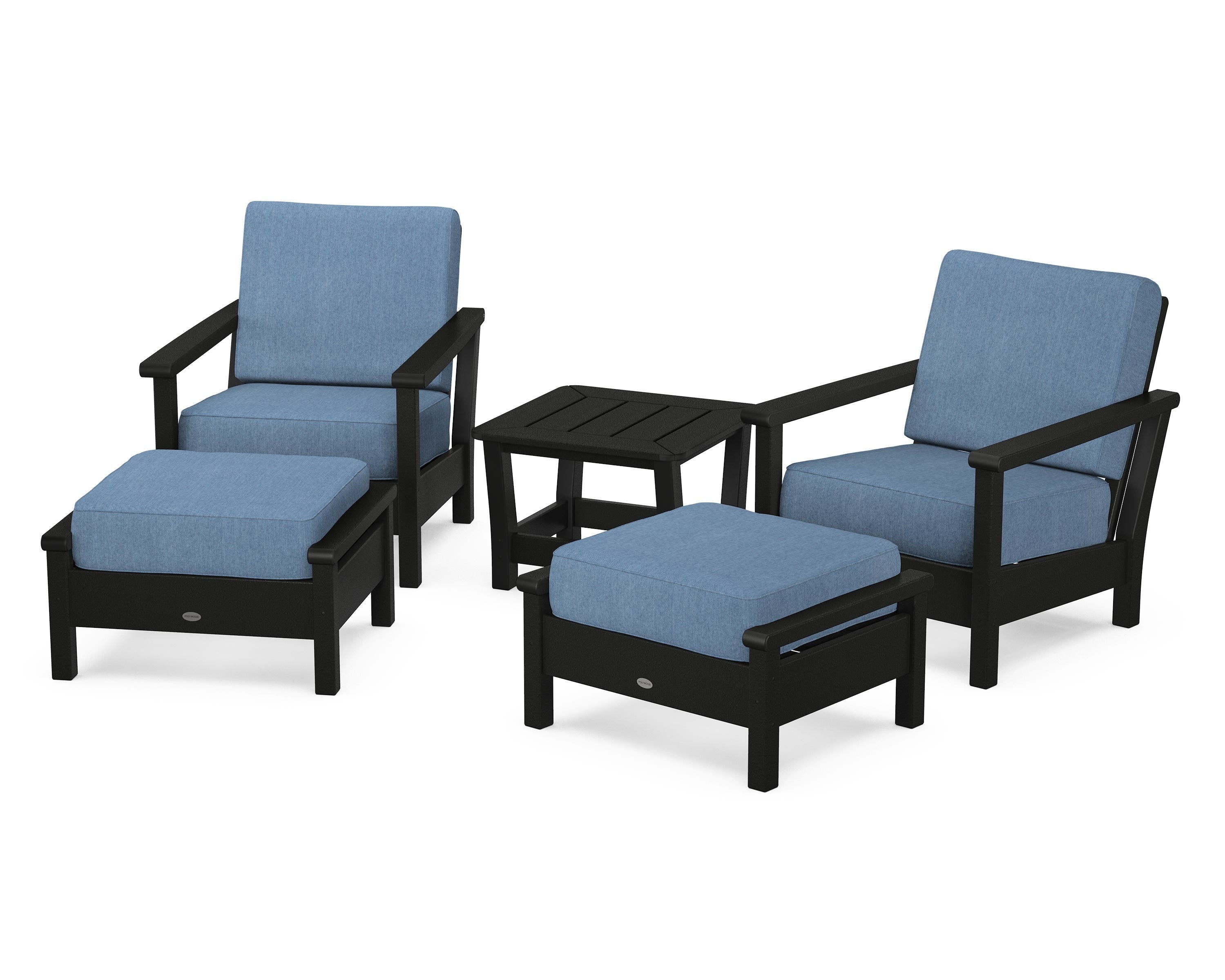 POLYWOOD Harbour 5-Piece Deep Seating Chair Set in Black / Sky Blue