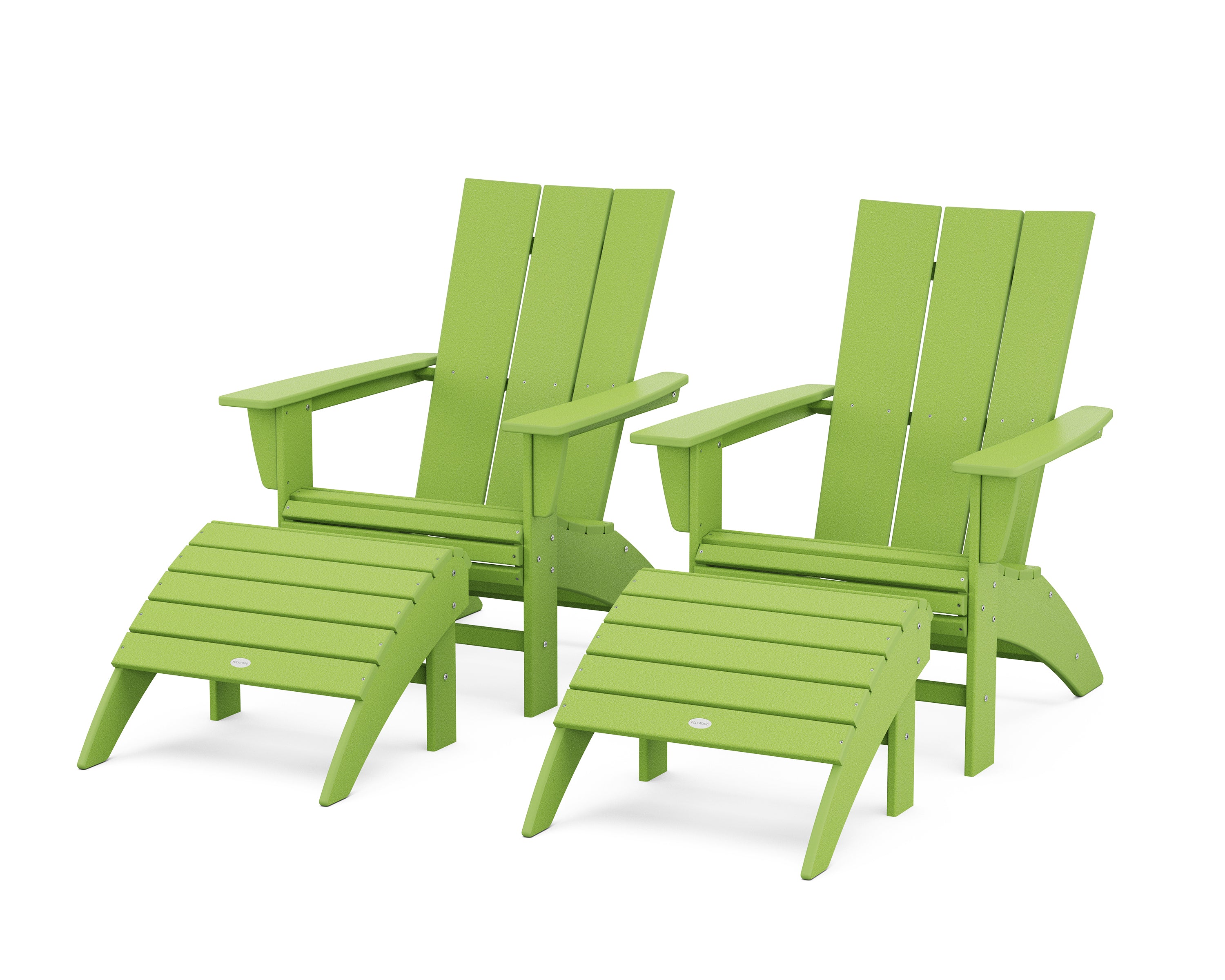 POLYWOOD® Modern Curveback Adirondack Chair 4-Piece Set with Ottomans in Lime