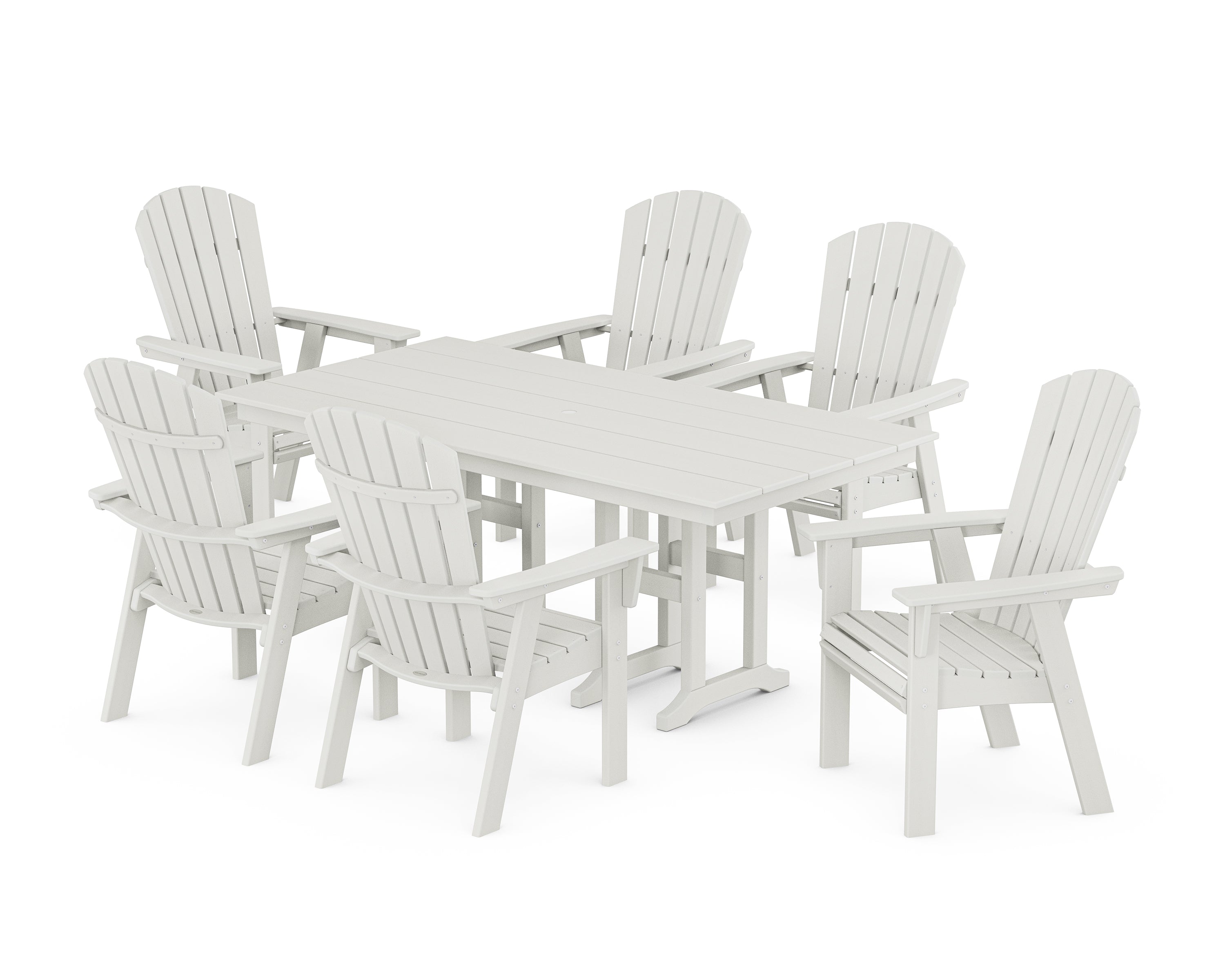 POLYWOOD Nautical Curveback Adirondack 7-Piece Farmhouse Dining Set in Vintage White