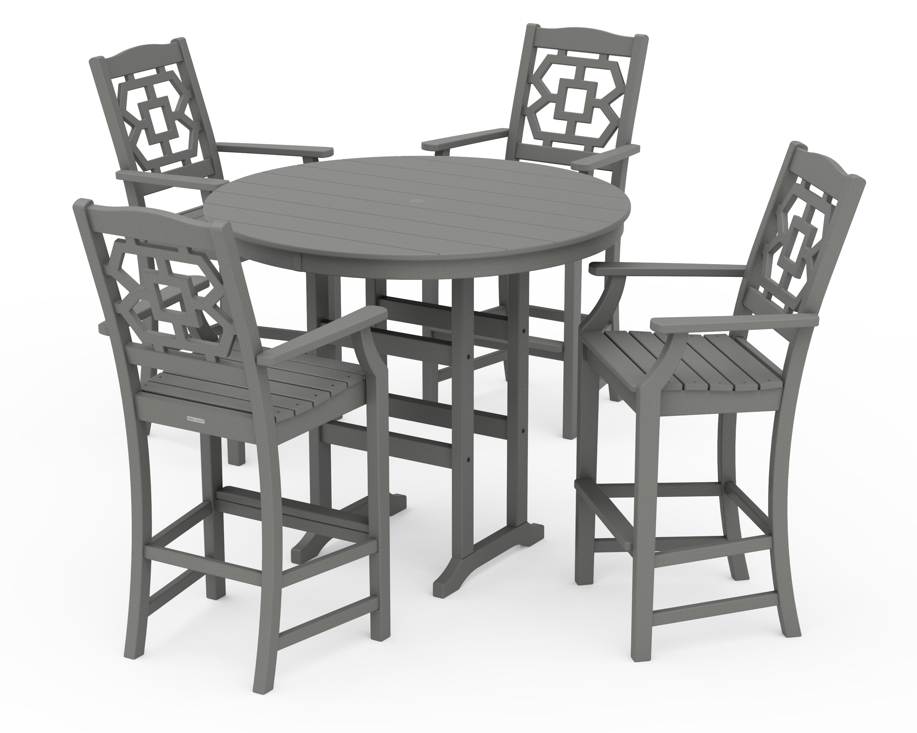 Martha Stewart by POLYWOOD Chinoiserie 5-Piece Round Farmhouse Bar Set in Slate Grey