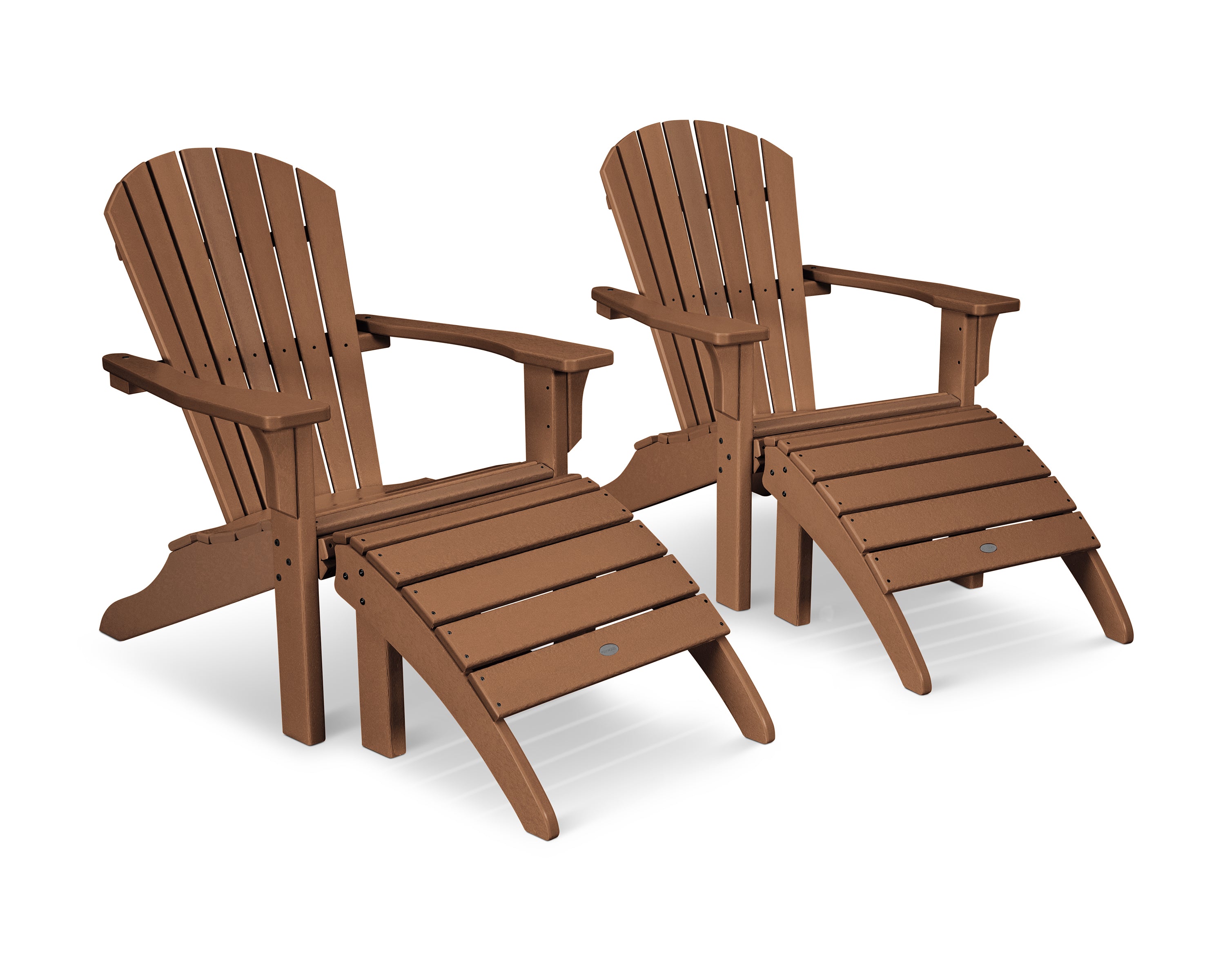 POLYWOOD Seashell Adirondack Set with Ottomans in Teak