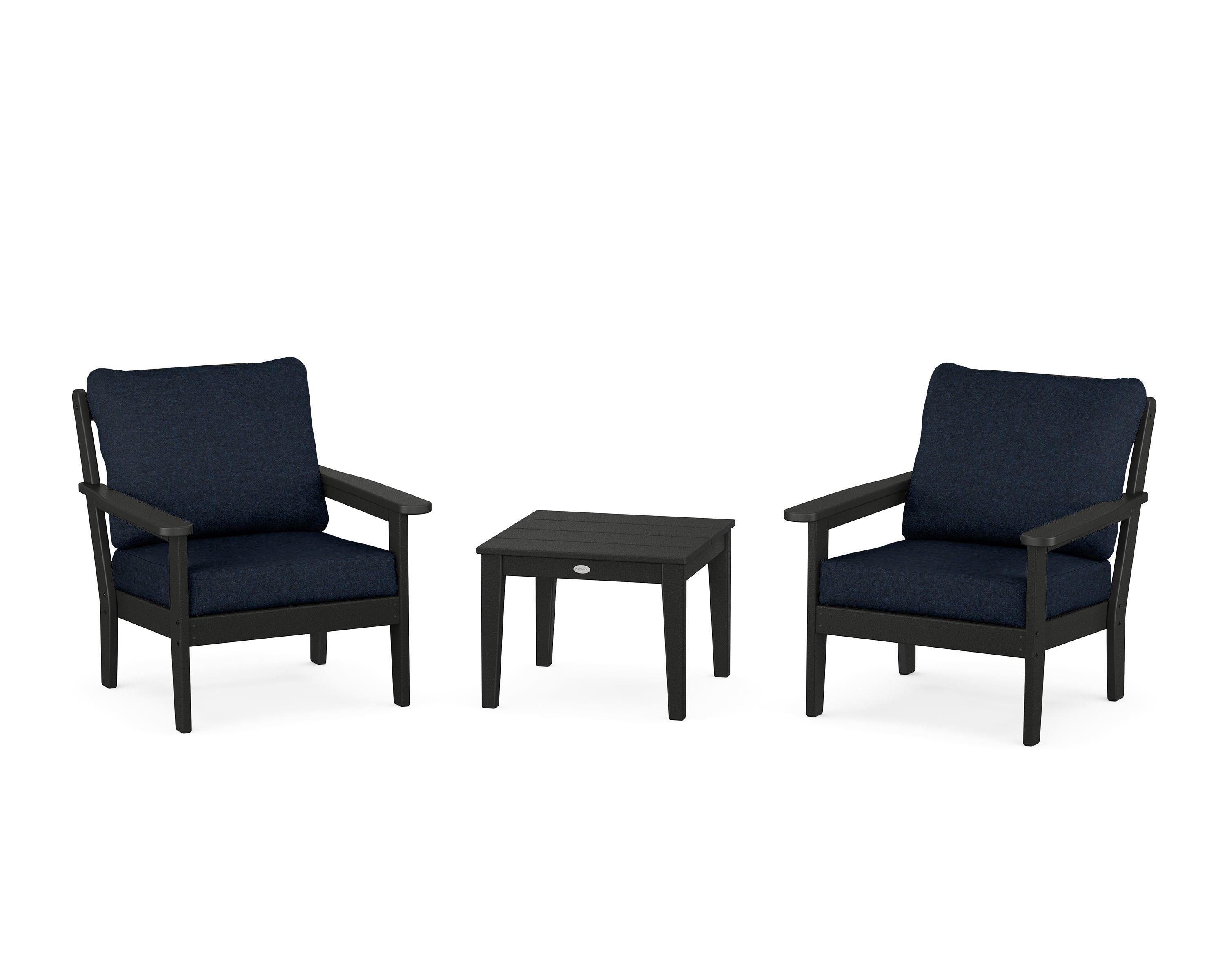 Country Living Cottage 3-Piece Deep Seating Set in Black / Marine Indigo