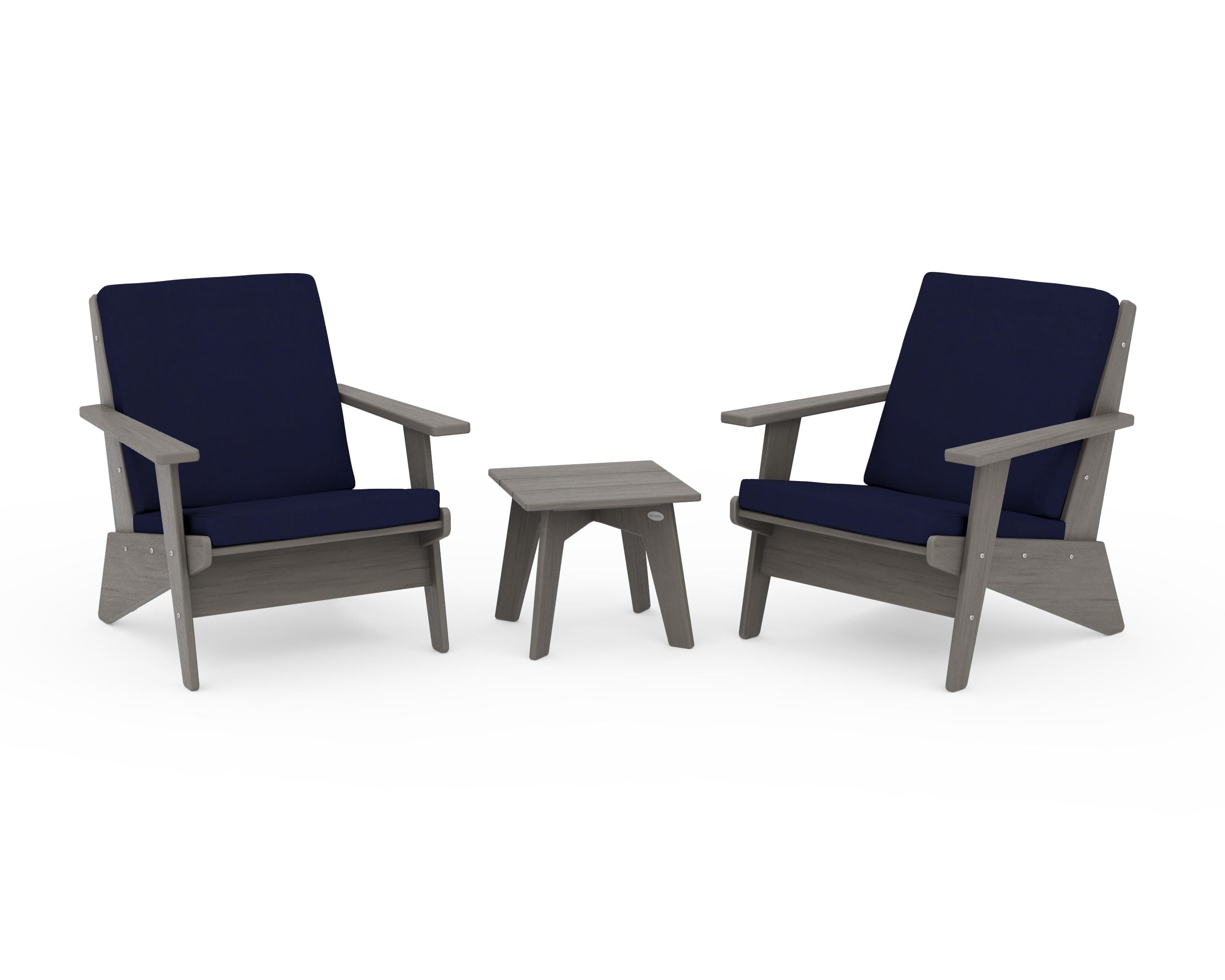 POLYWOOD Riviera Modern Lounge 3-Piece Set in Driftwood / Navy