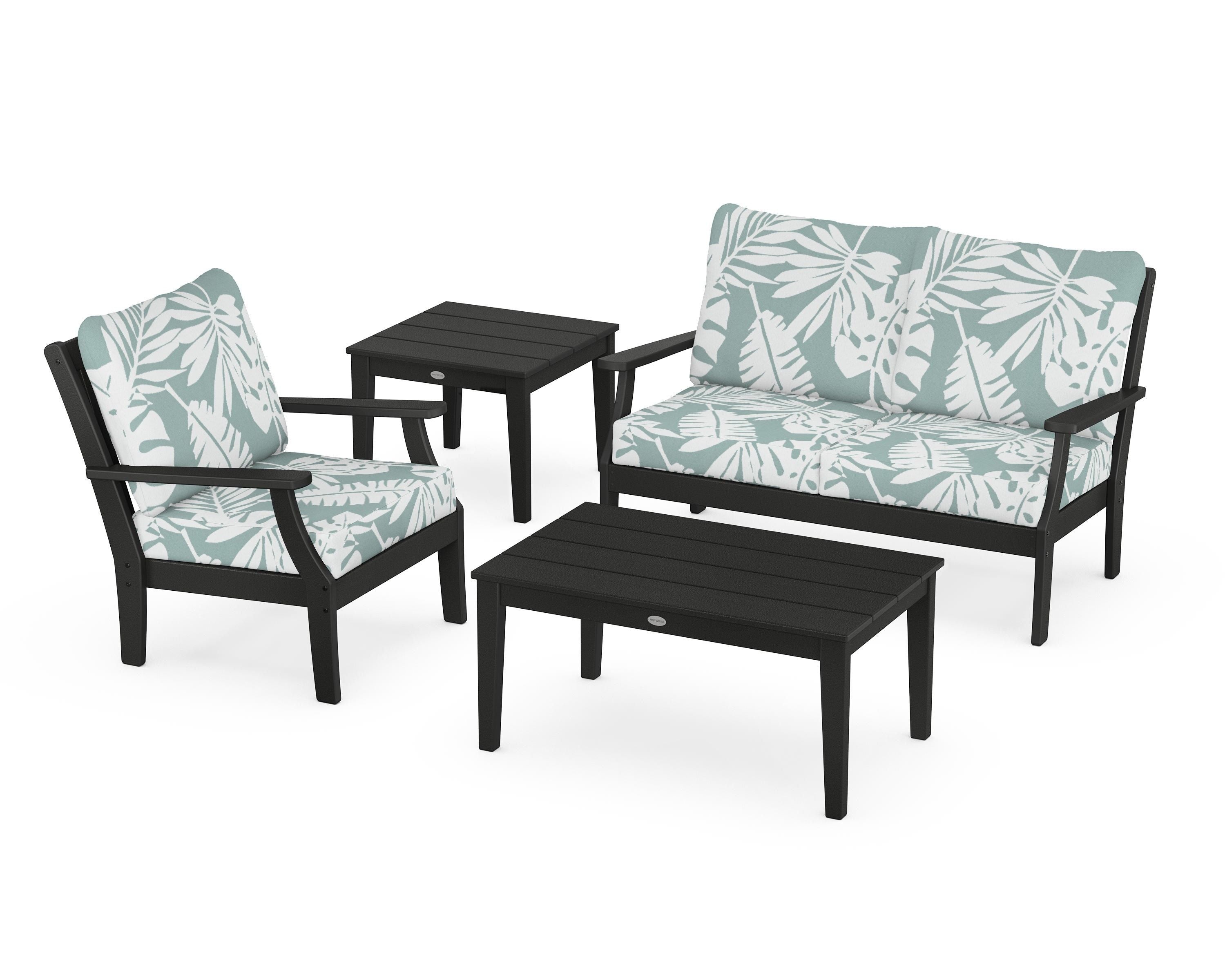 POLYWOOD Braxton 4-Piece Deep Seating Set in Black / Leaf Glacier Spa