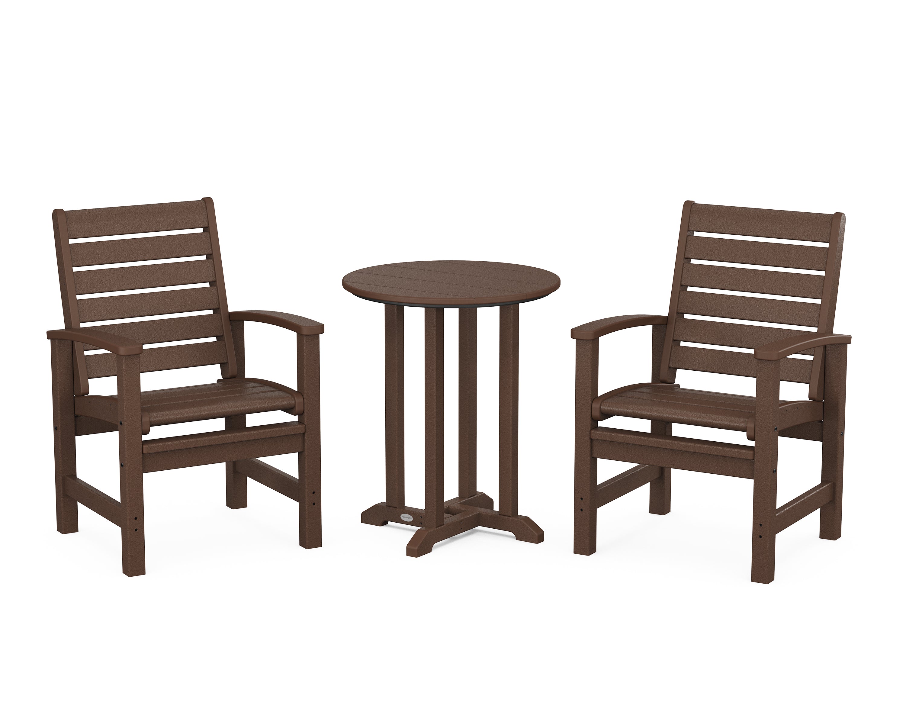 POLYWOOD Signature 3-Piece Round Farmhouse Bistro Dining Set in Mahogany