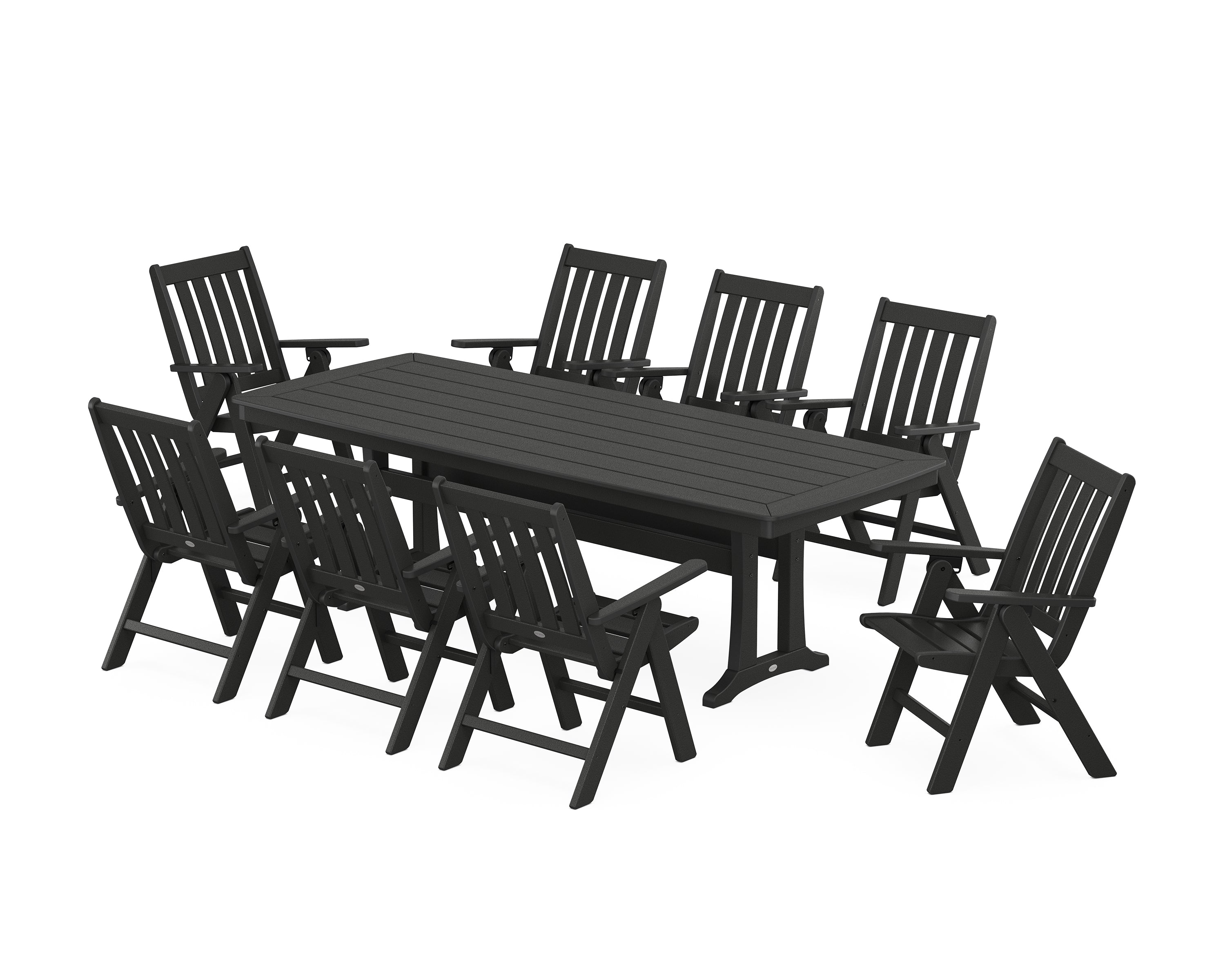 POLYWOOD® Vineyard Folding 9-Piece Dining Set with Trestle Legs in Black