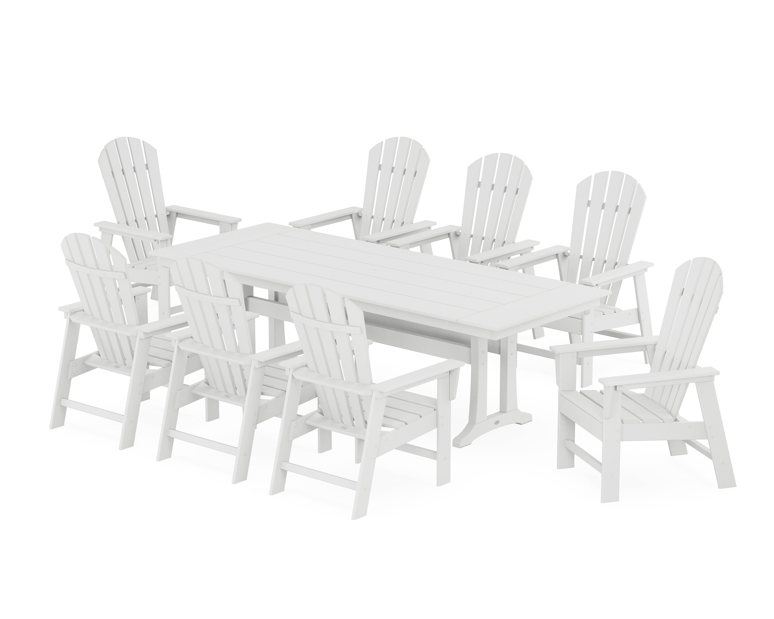 POLYWOOD® South Beach 9-Piece Farmhouse Dining Set with Trestle Legs in White