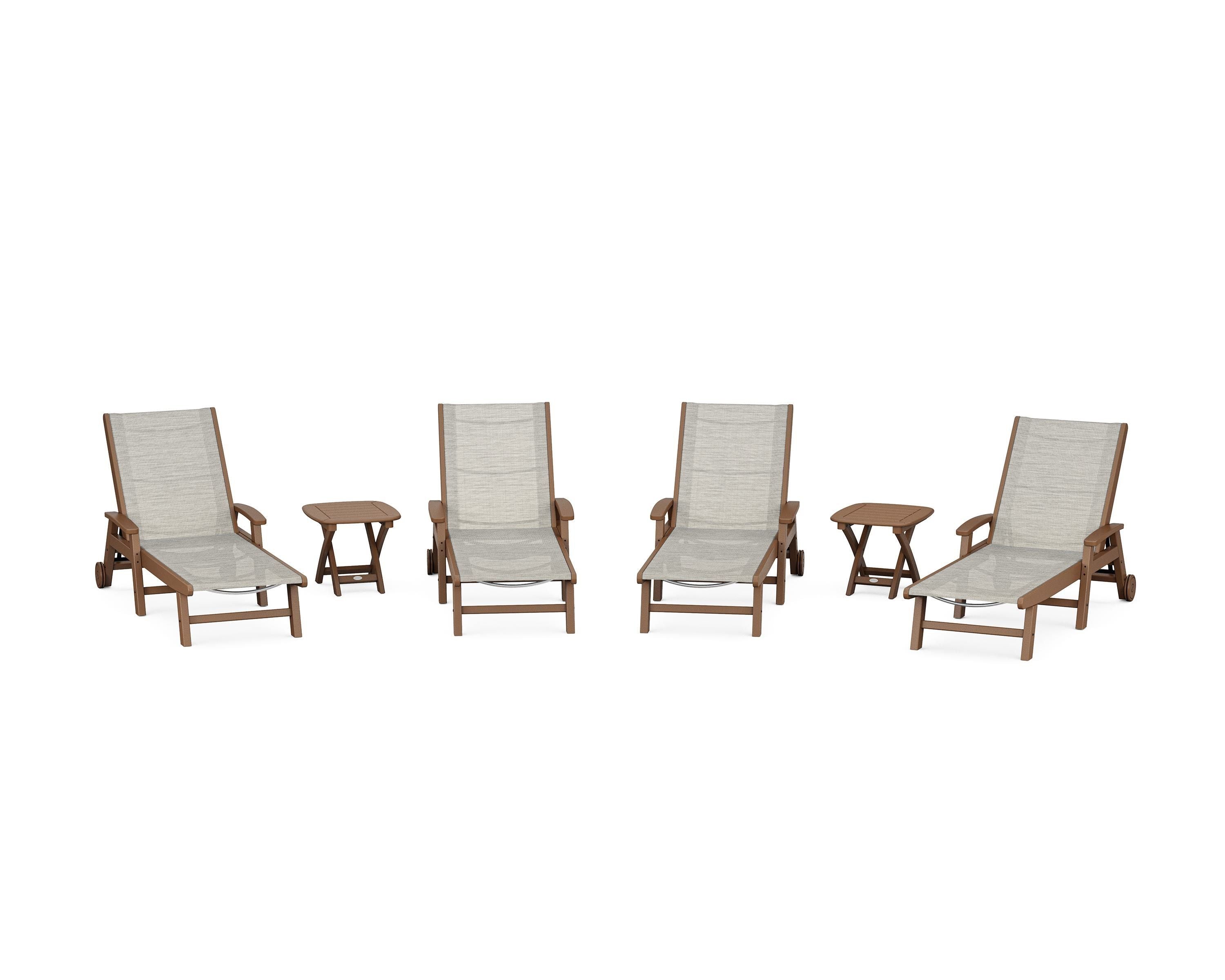 POLYWOOD Coastal Chaise 6-Piece Set with Wheels in Teak / Birch Sling