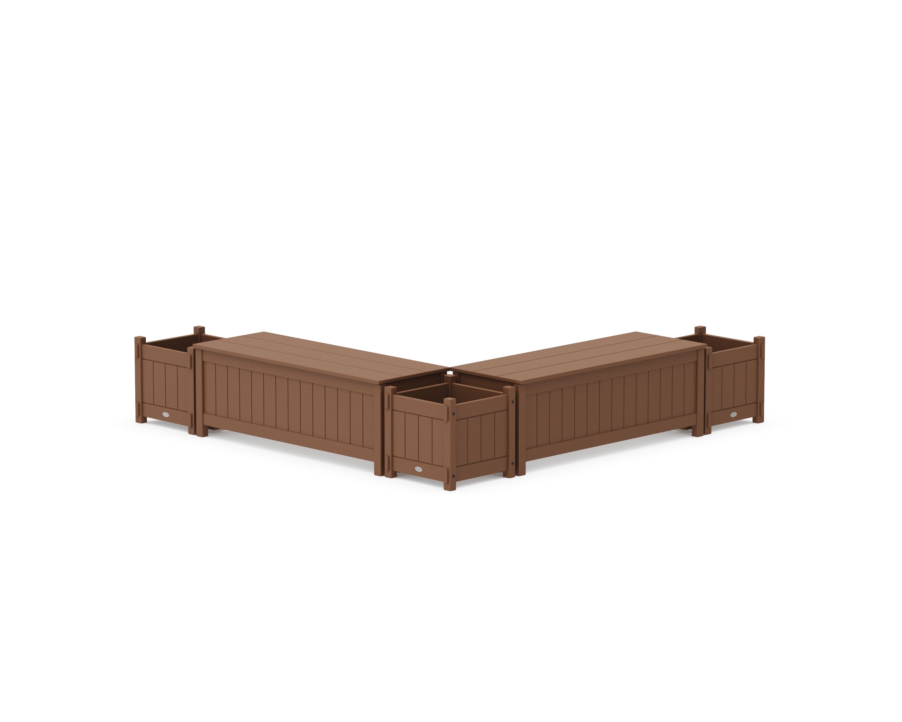 POLYWOOD 48" Vineyard L- Shaped Planter Storage Bench Corner Set in Teak