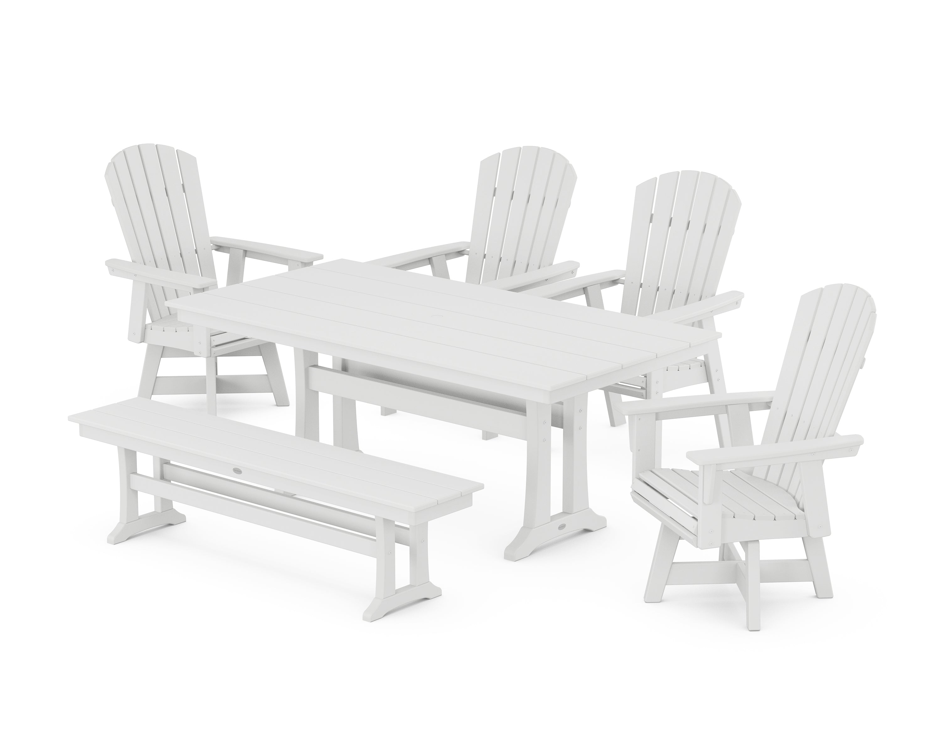 POLYWOOD Nautical Adirondack Swivel 6-Piece Farmhouse Dining Set With Trestle Legs in White