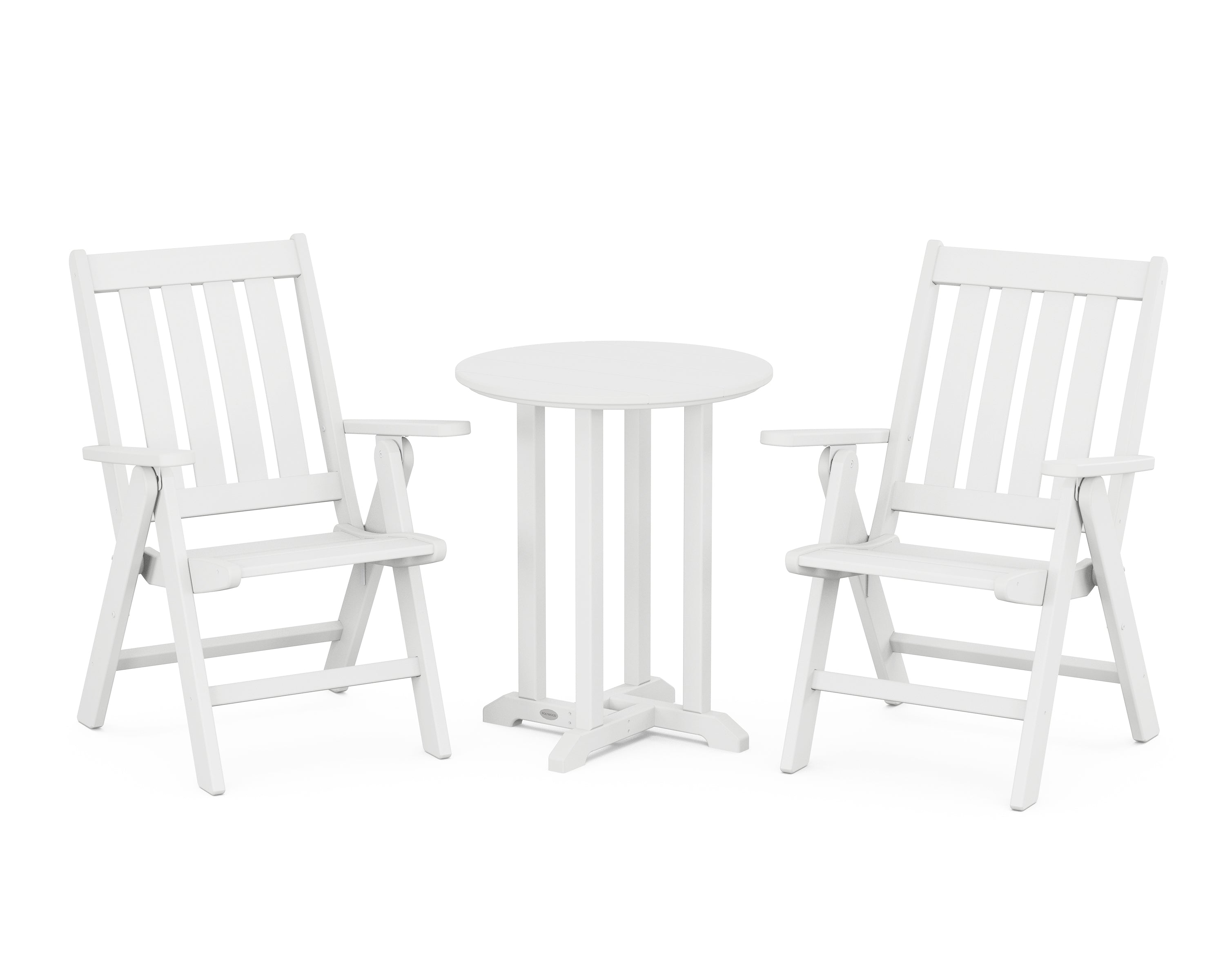 POLYWOOD Vineyard Folding Chair 3-Piece Round Bistro Dining Set in White