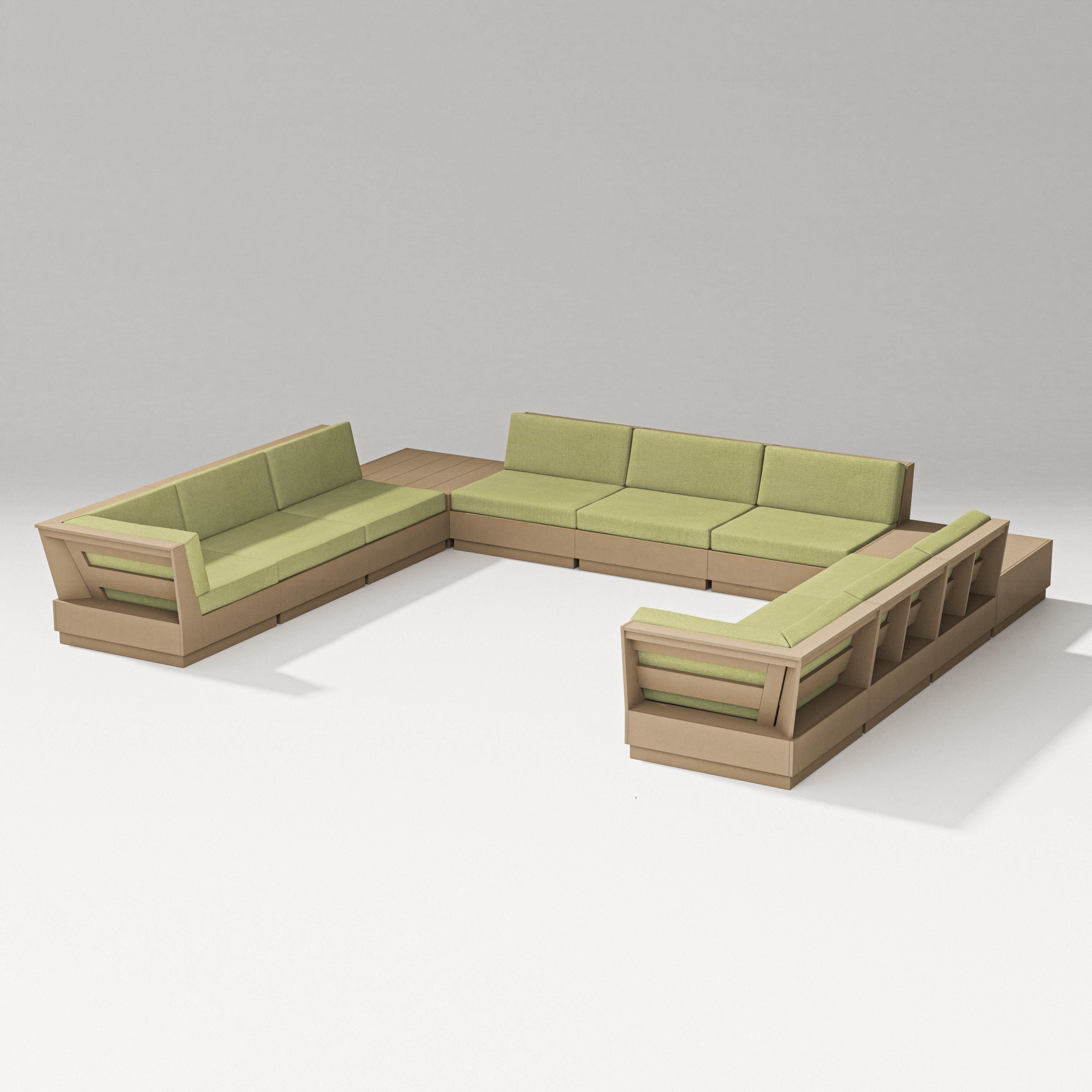 PW Designer Series Elevate 11-Piece U-Shaped Sofa Sectional in Vintage Sahara / Chartreuse Boucle