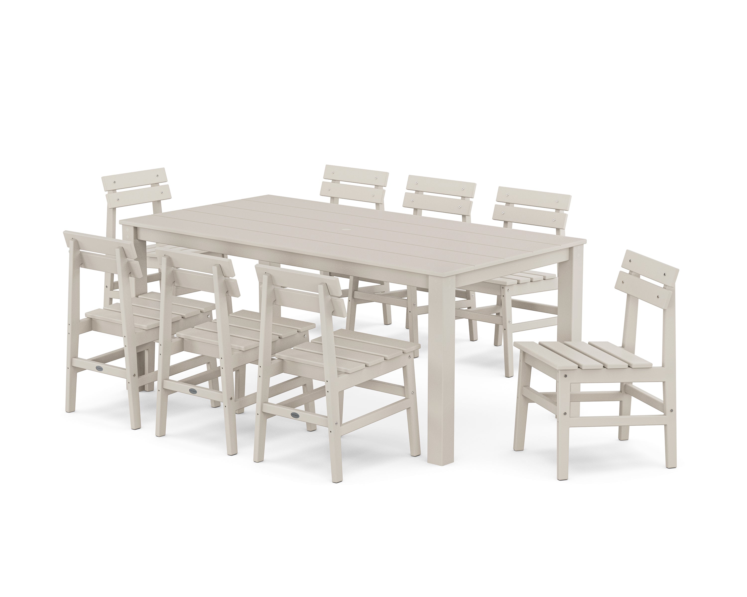 POLYWOOD Modern Studio Plaza Chair 9-Piece Parsons Dining Set in Sand