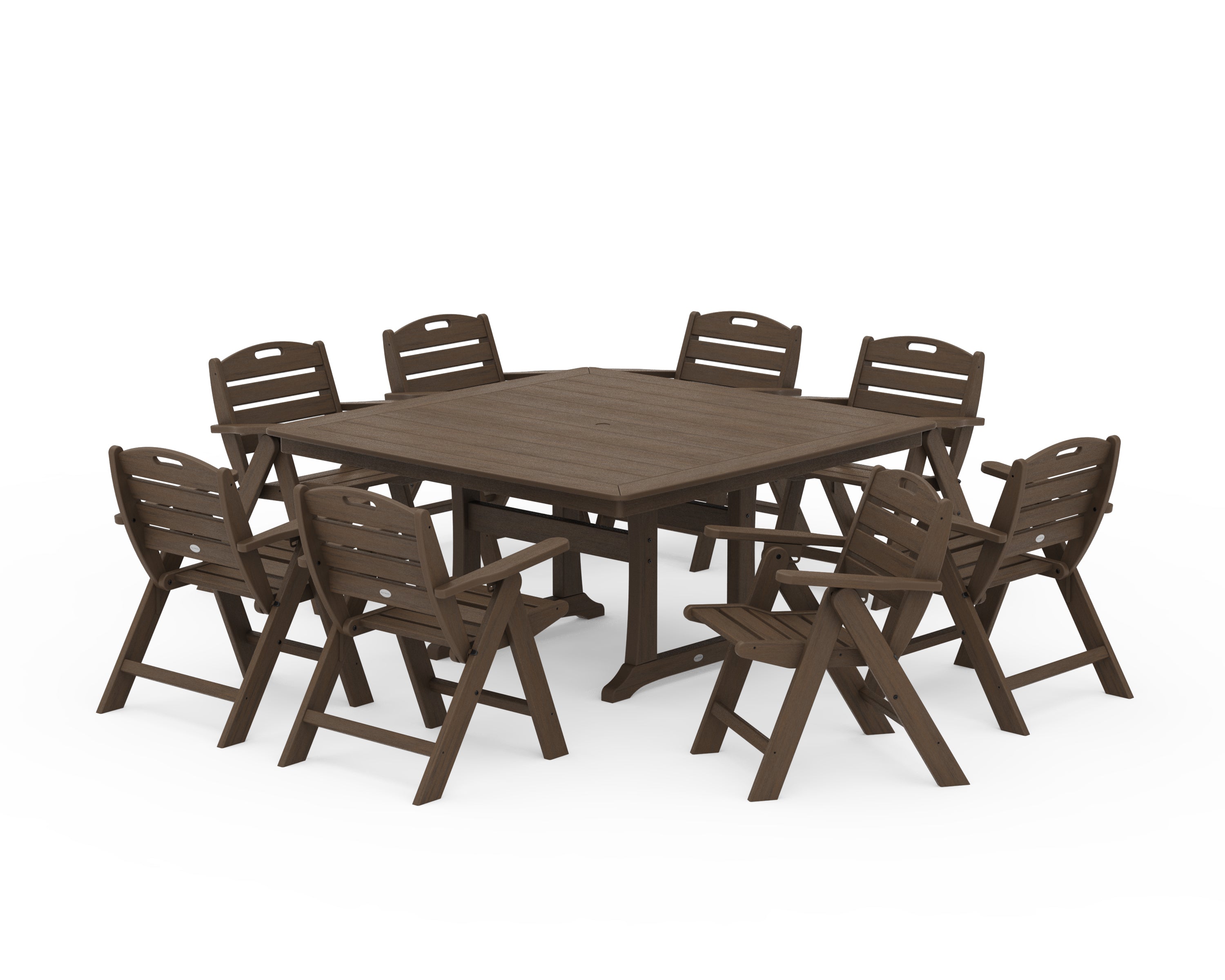POLYWOOD Nautical Lowback 9-Piece Square Dining Set with Trestle Legs in Kona