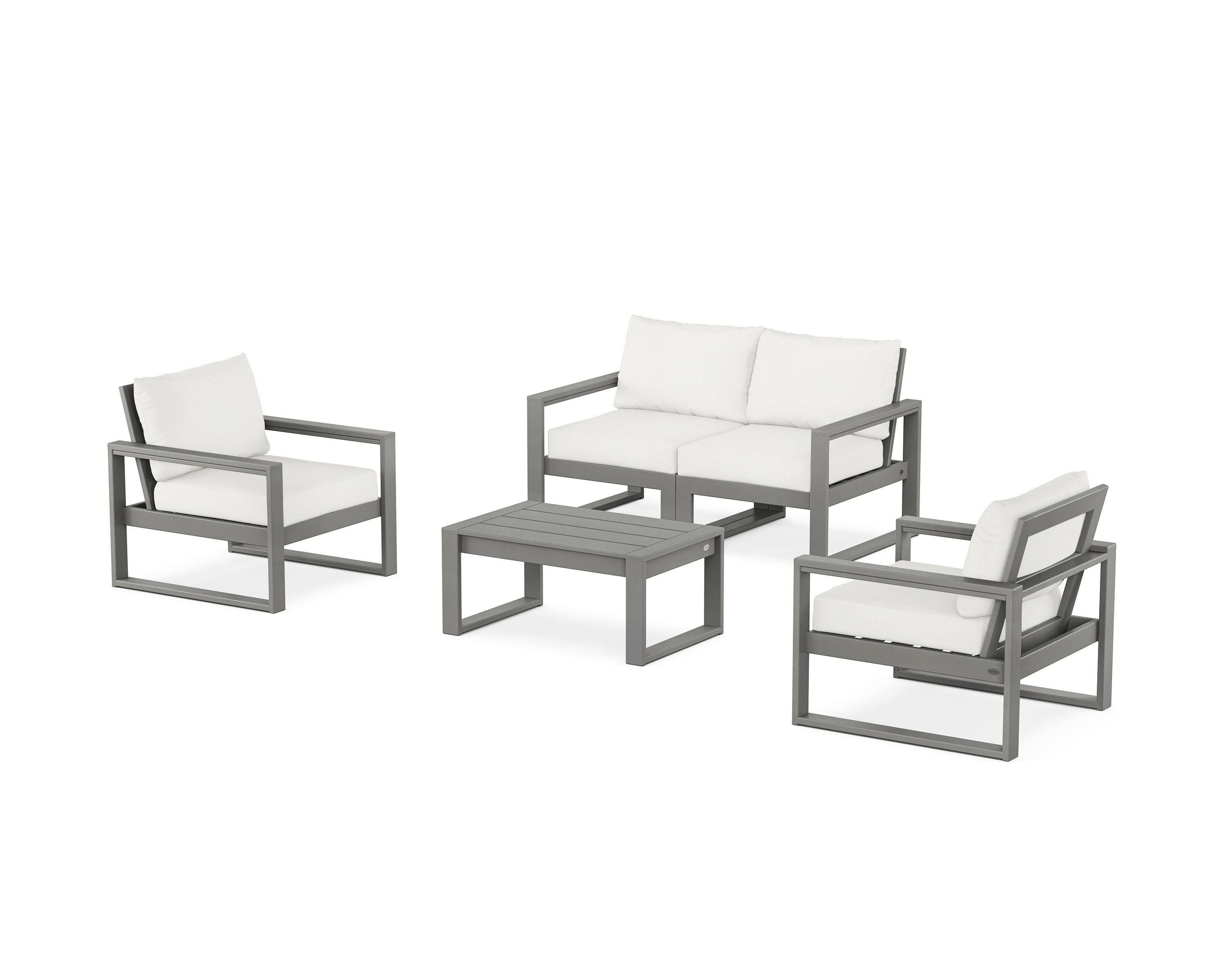 POLYWOOD EDGE Sectional 4-Piece Deep Seating Set with Loveseat in Slate Grey / Natural Linen