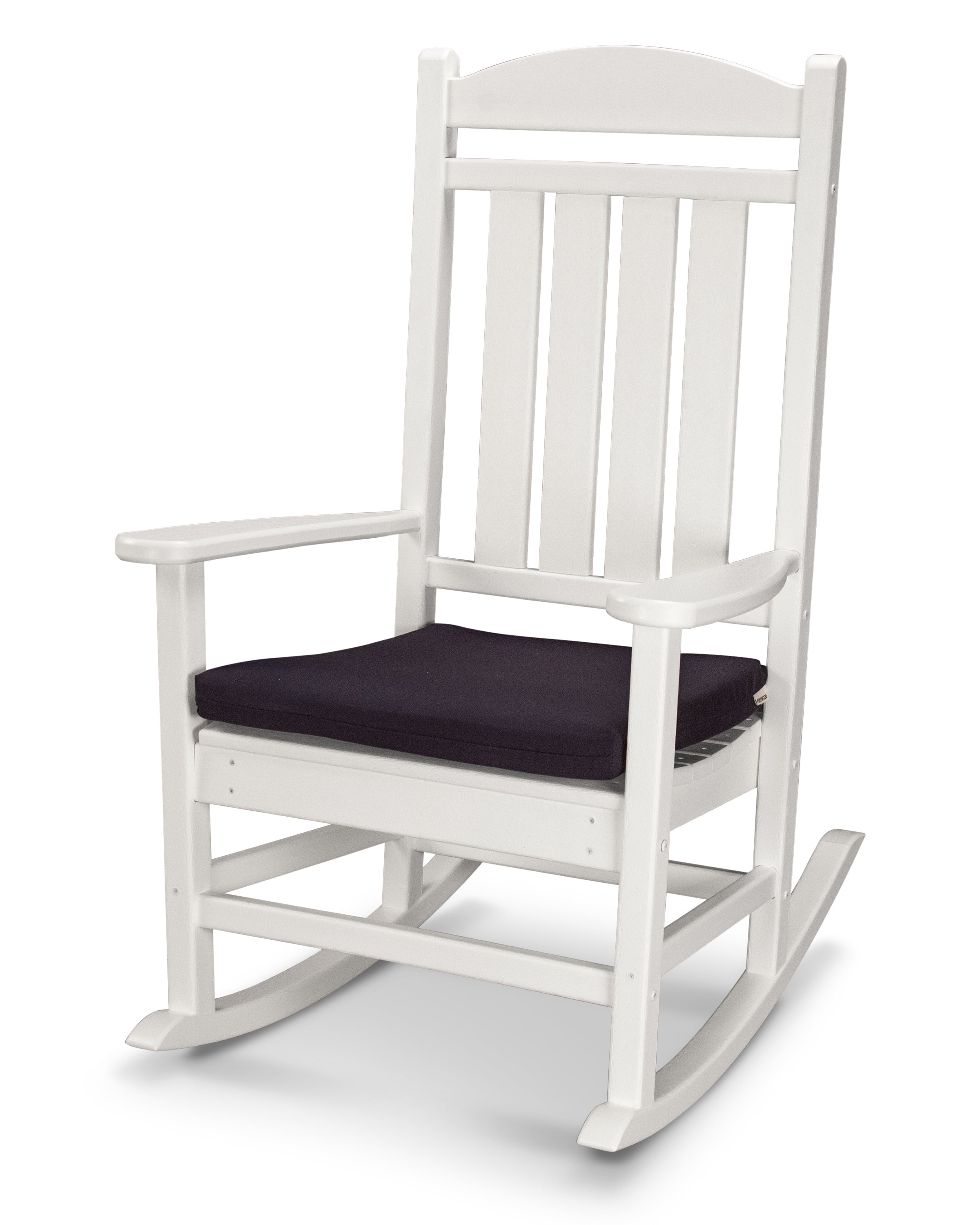 POLYWOOD Presidential Rocker with Seat Cushion in White / Navy